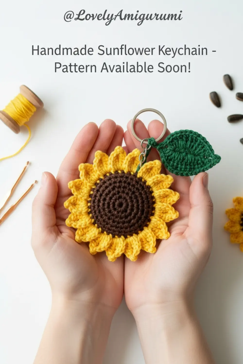 cute handmade sunflower amigurumi keychain crochet pattern
