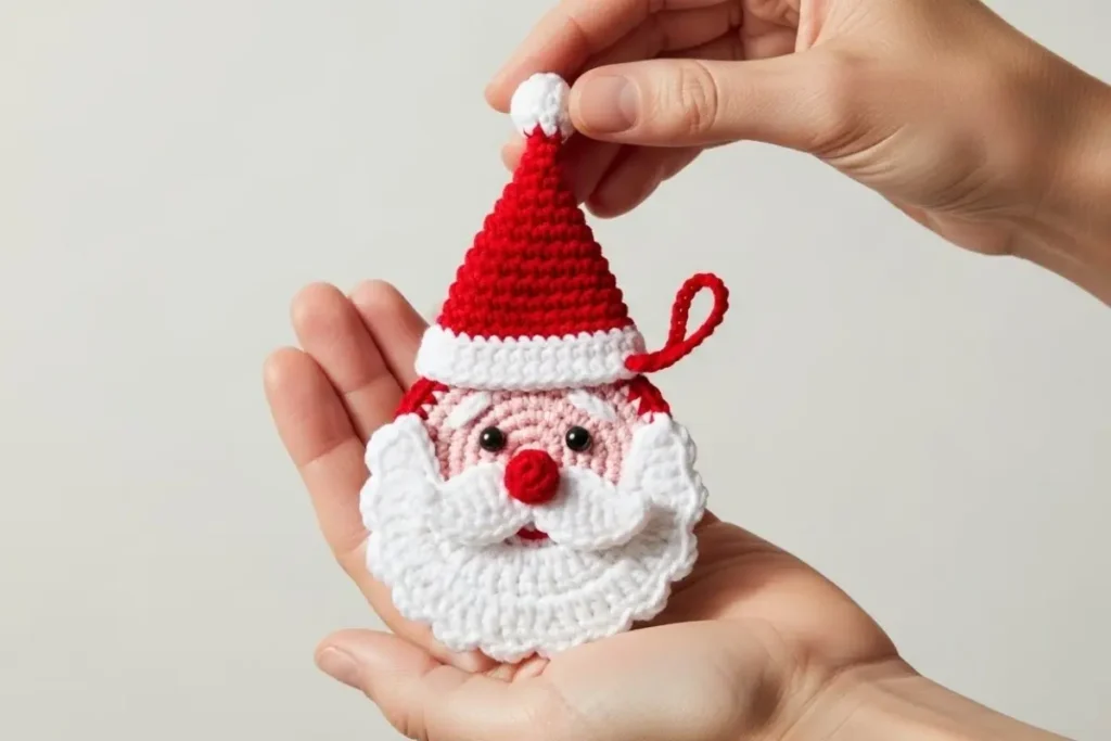 Crochet Christmas Ornaments Santa Claus amigurumi head with mustache