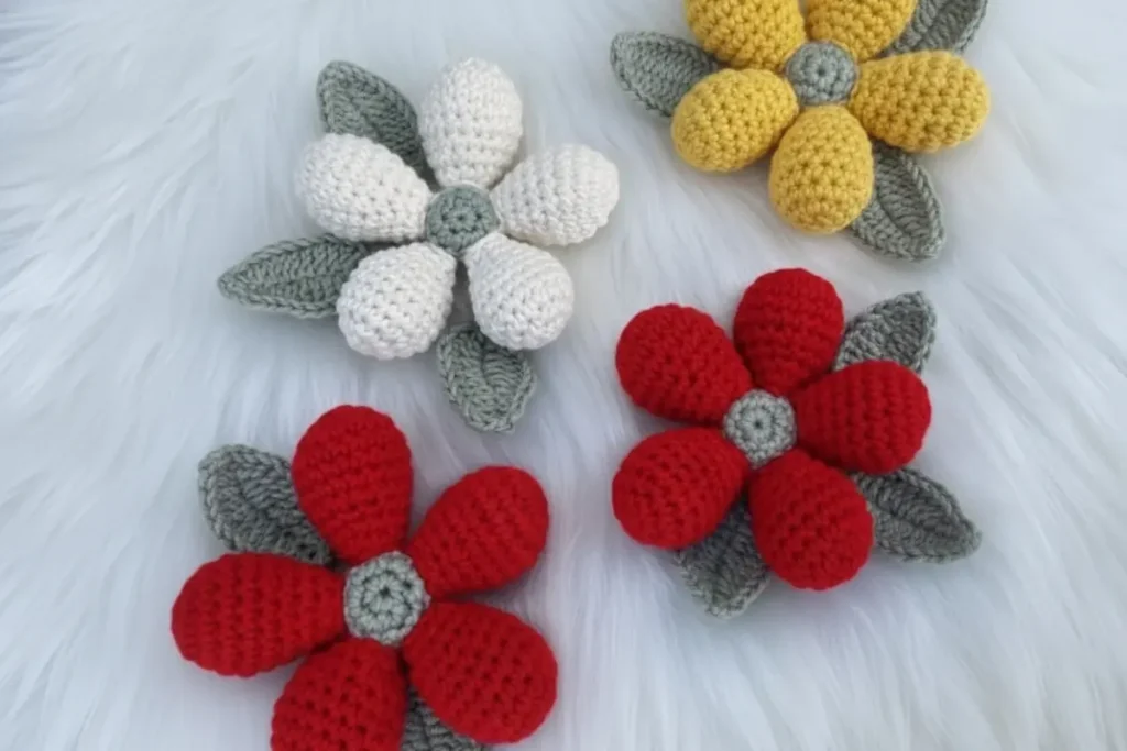 easy crochet flower pattern with 5 petals and center