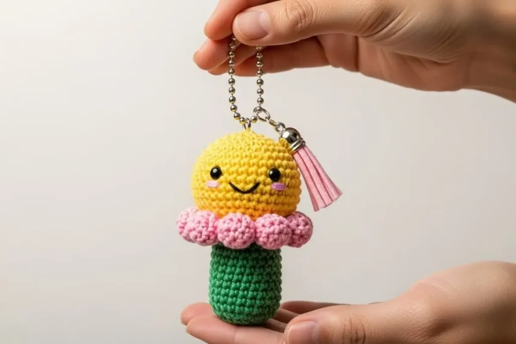 daisy flower keychain crochet pattern amigurumi in soft colors