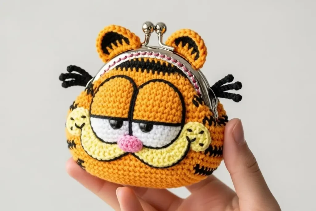 Garfield keychain crochet pattern finished mini coin purse amigurumi