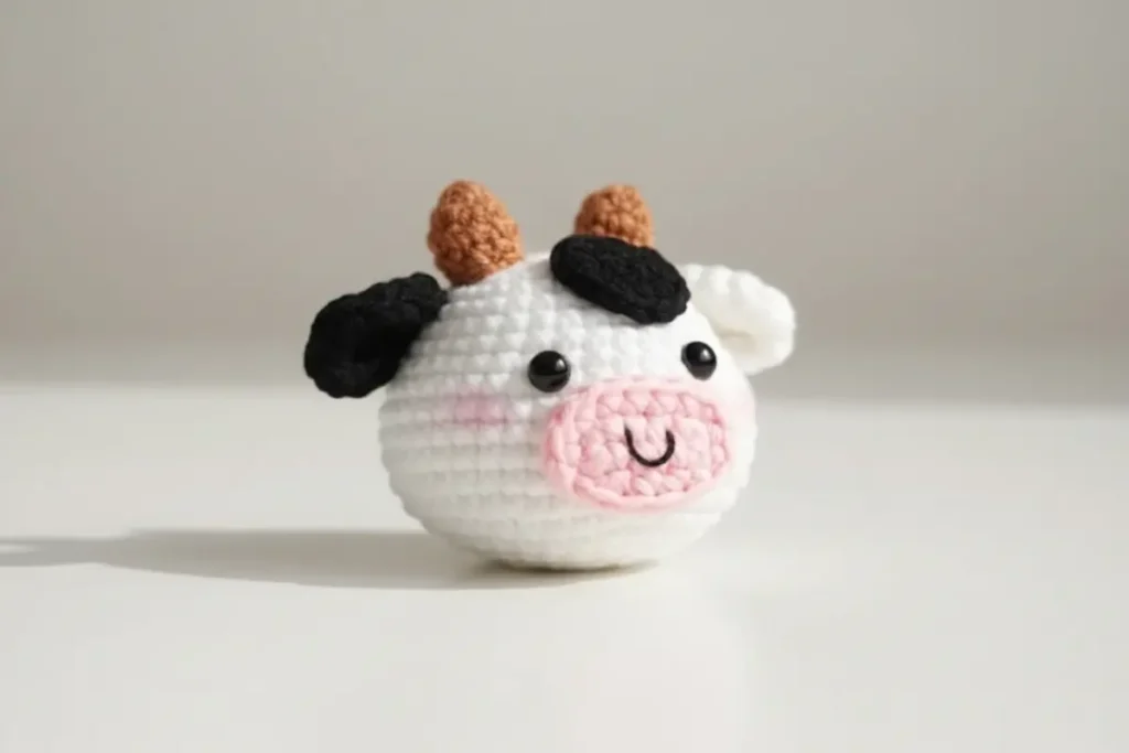 mini cow crochet pattern finished amigurumi head