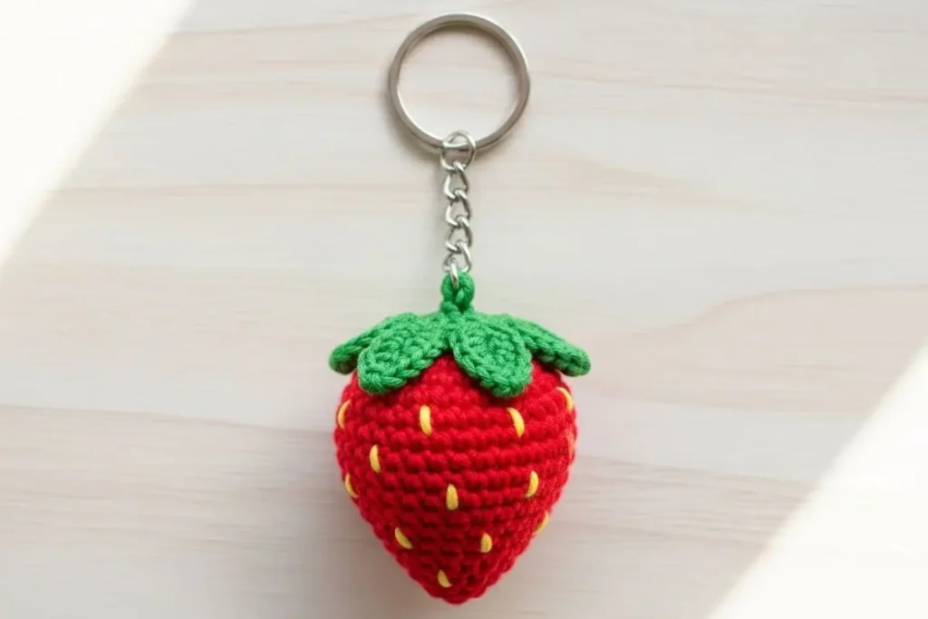 easy strawberry amigurumi keychain free crochet pattern
