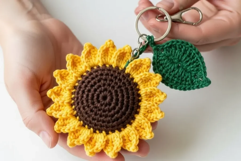 cute handmade sunflower amigurumi keychain crochet pattern