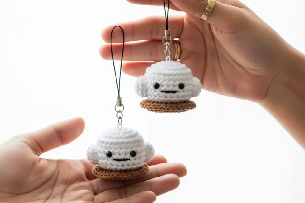 Coffee cup keychain amigurumi crochet pattern in mini size