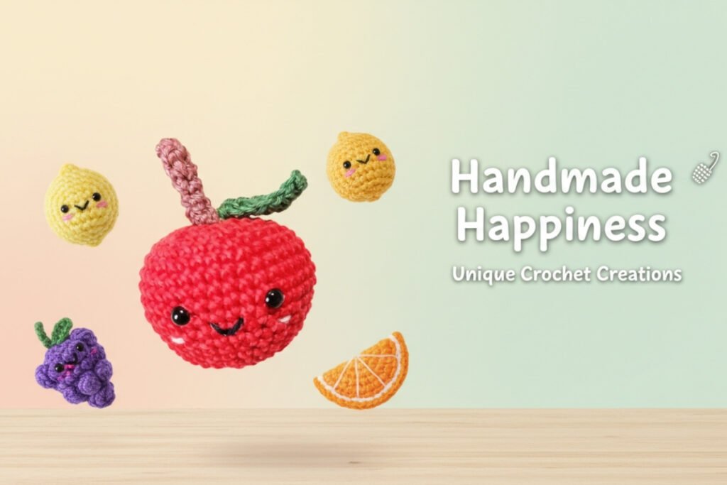 Mini apple amigurumi crochet pattern – small red apple keychain with stem and leaf