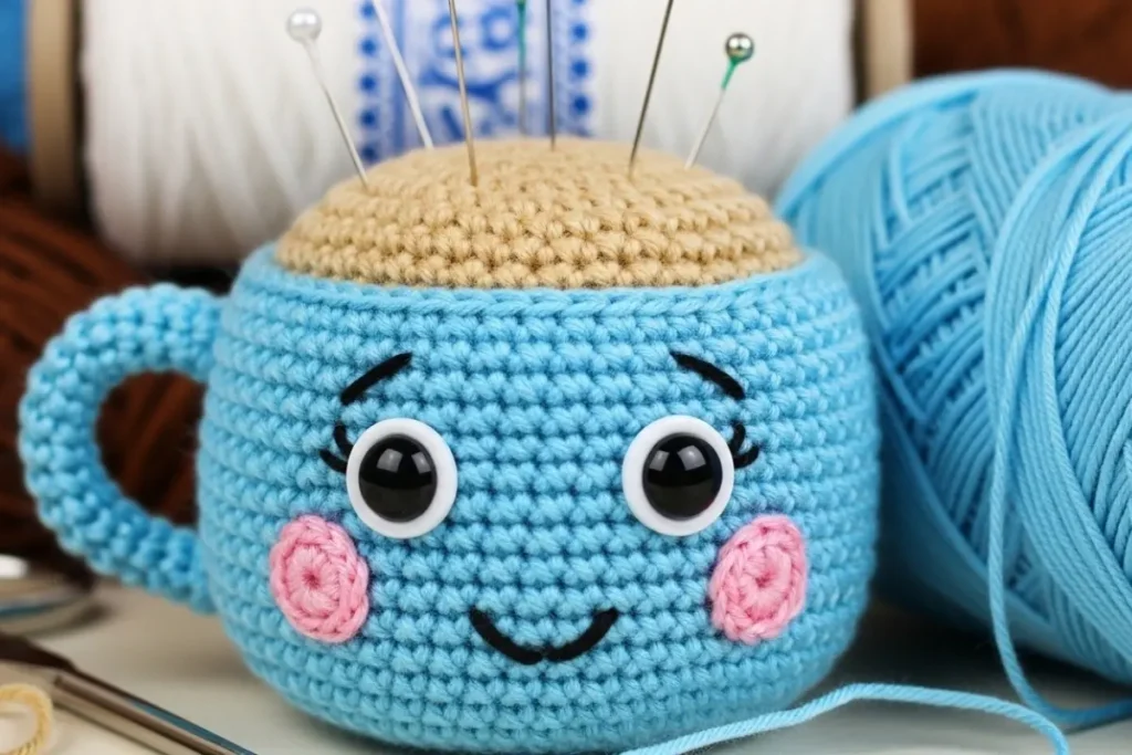 Teacup amigurumi crochet pattern – cute crochet mug with tea bag mascot