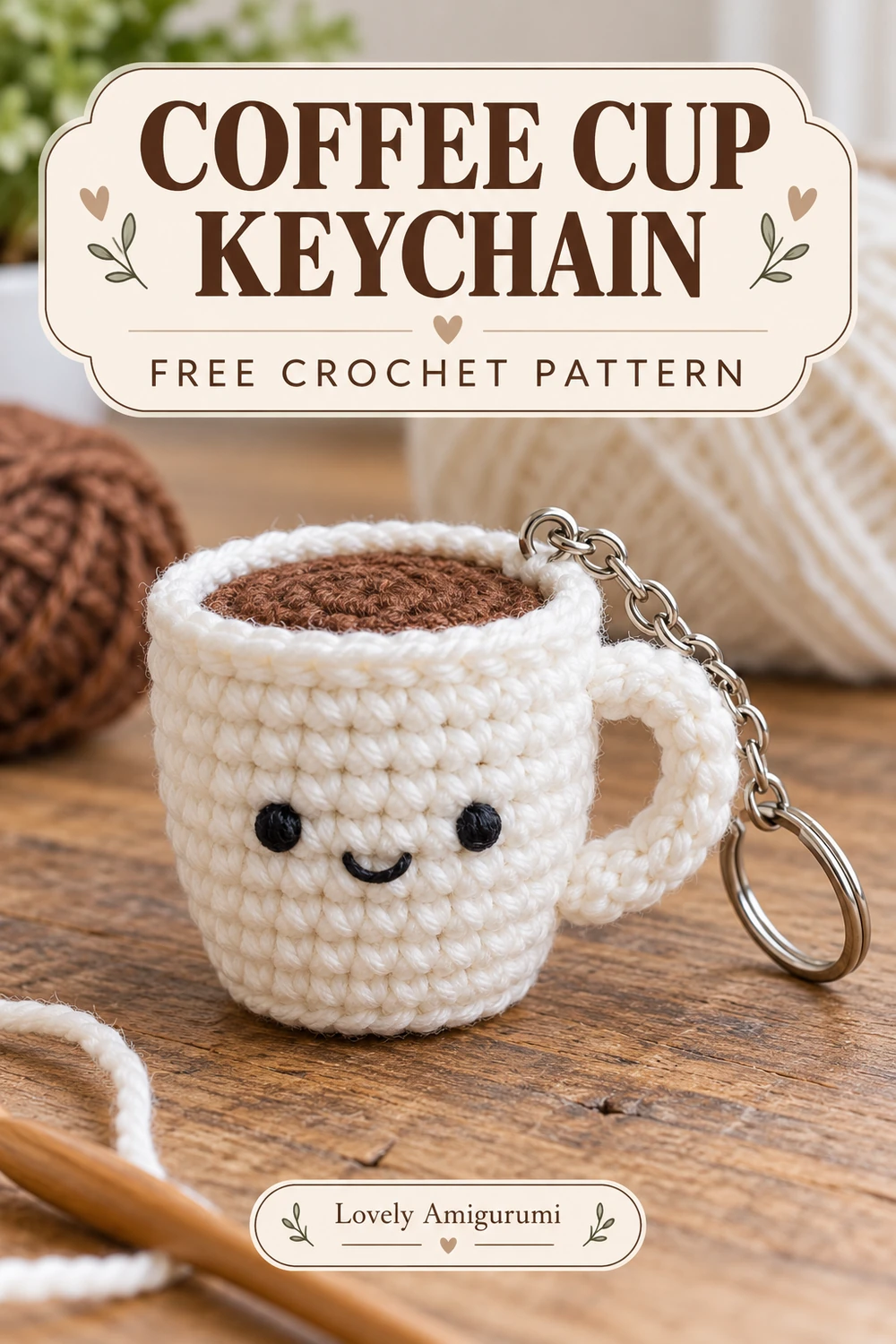 Coffee cup keychain amigurumi Pinterest design 1