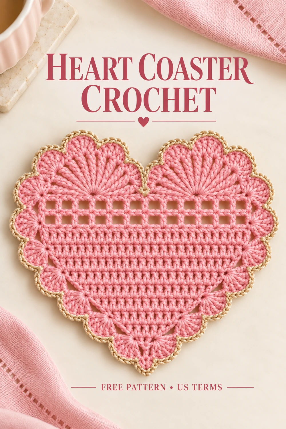 Heart coaster crochet pattern Pinterest design 1