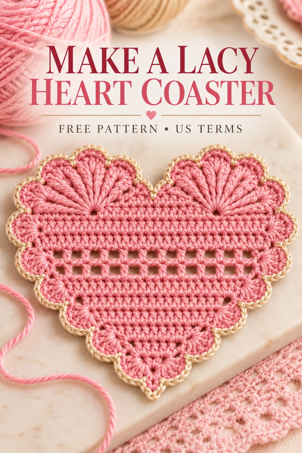 Heart coaster crochet pattern Pinterest design 2