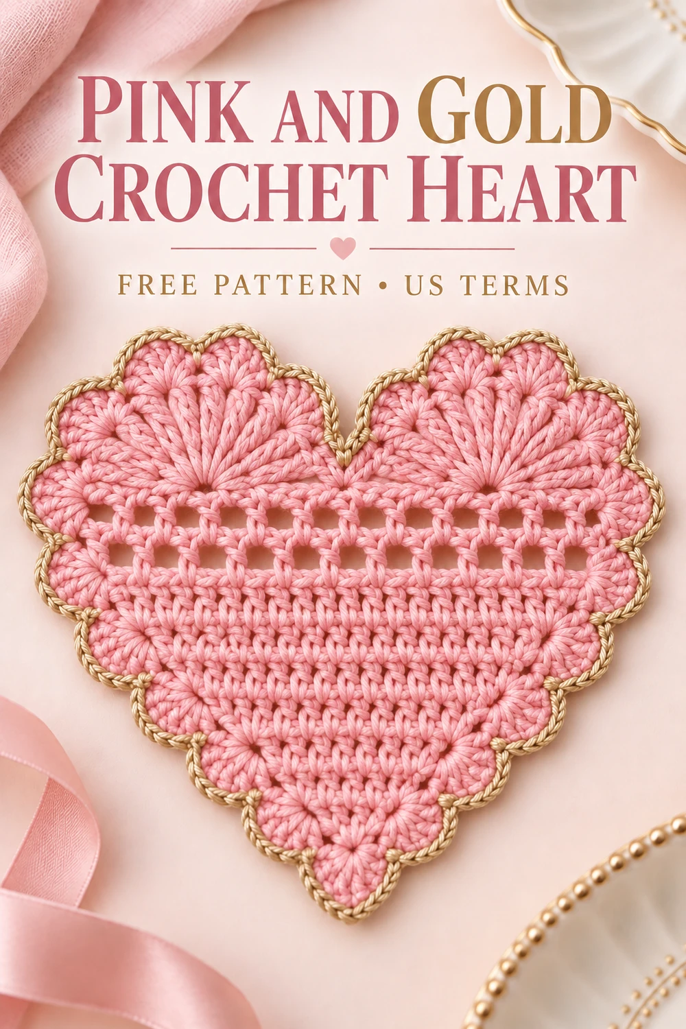 Heart coaster crochet pattern Pinterest design 3