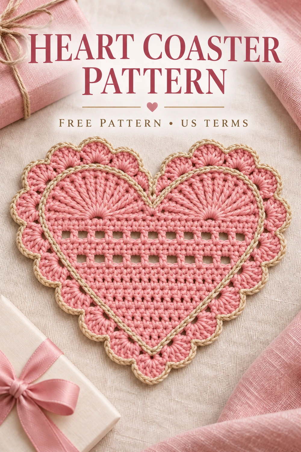 Heart coaster crochet pattern Pinterest design 4