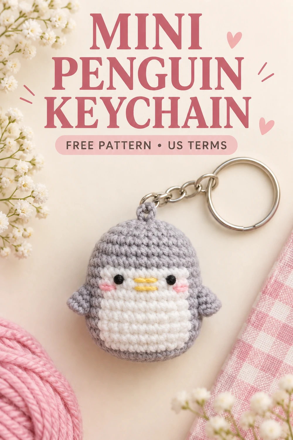 Mini penguin amigurumi keychain Pinterest design 1