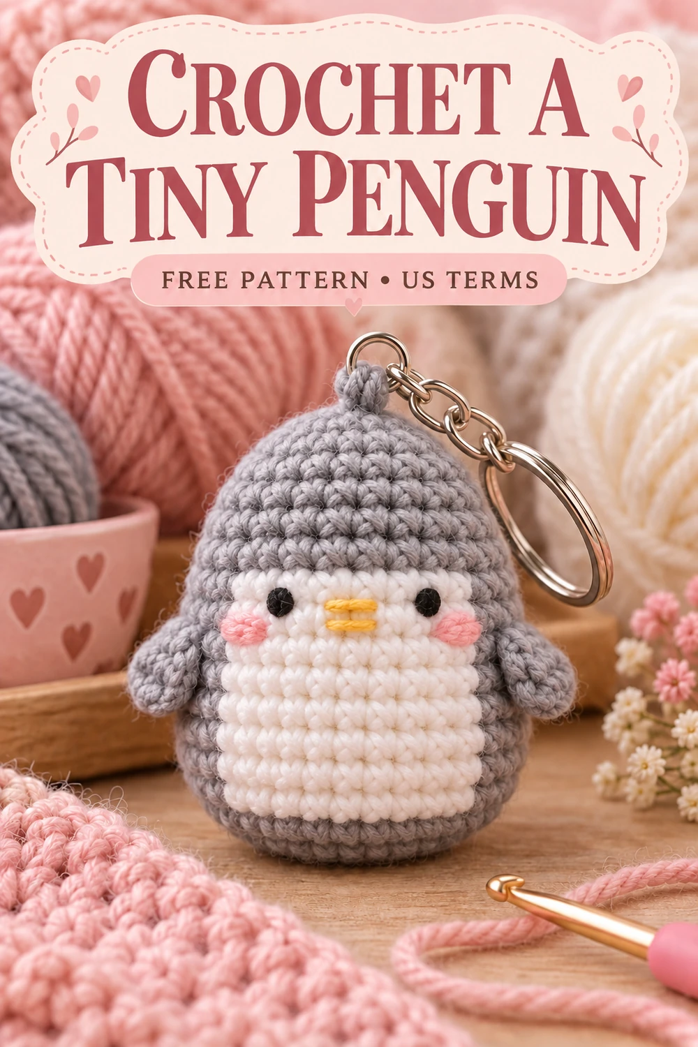 Mini penguin amigurumi keychain Pinterest design 2