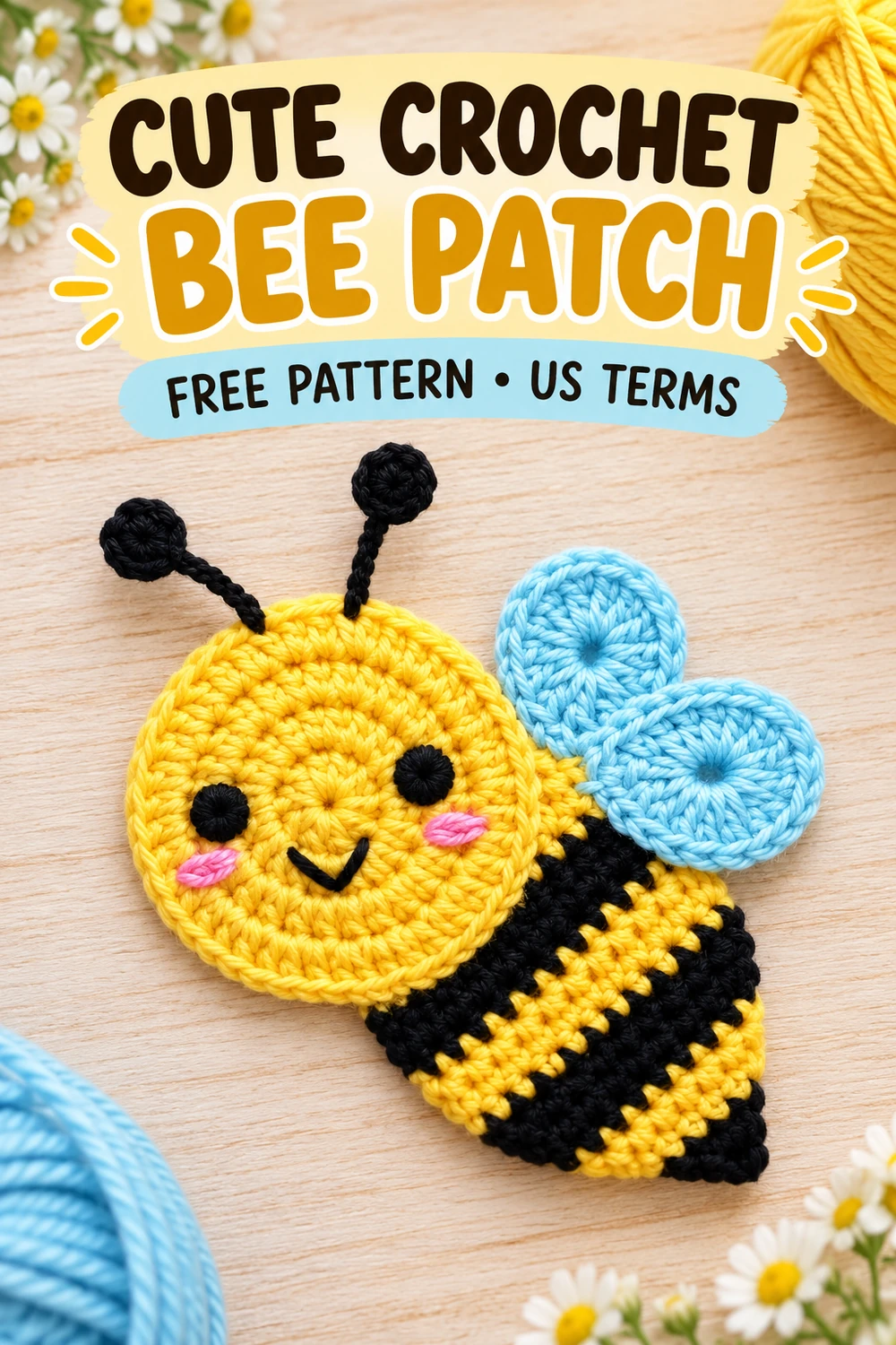 Flat bee appliqué crochet pattern inspiration for a cute crochet patch