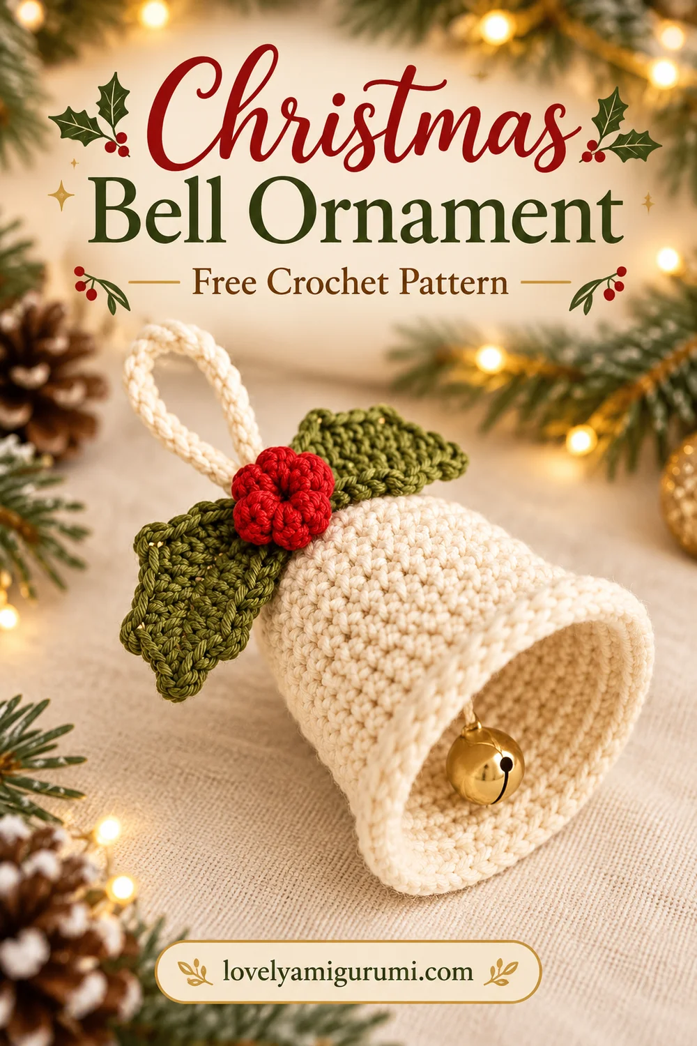 Christmas Bell Ornament Crochet Pattern Pinterest image