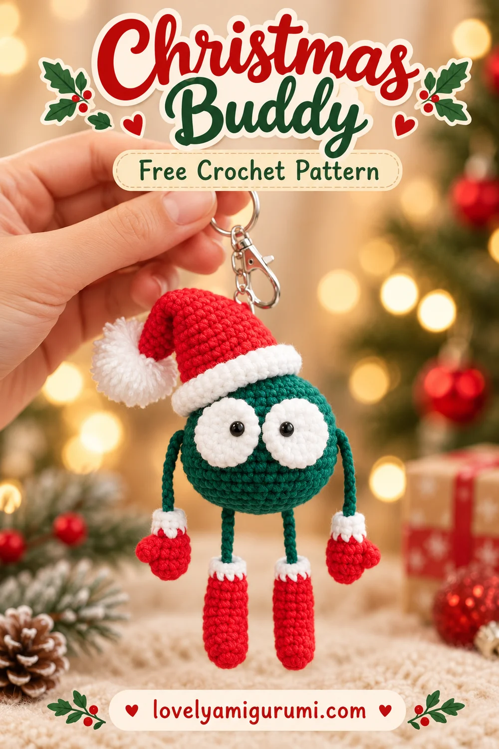 Christmas Buddy Keychain Crochet Pattern Pinterest image