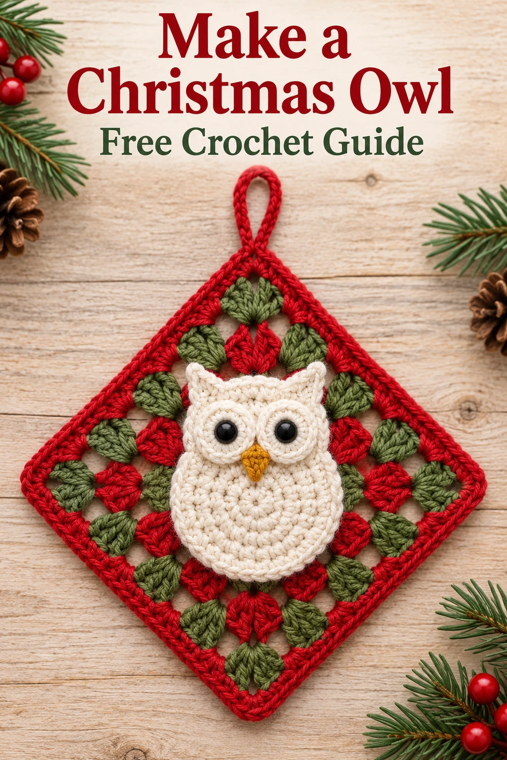 Christmas Owl Granny Square Crochet Pattern — Pinterest Christmas owl diamond on light wood