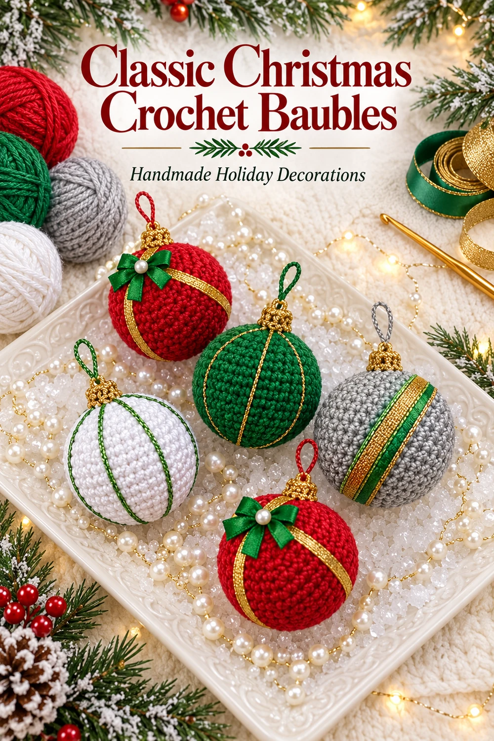 Classic Christmas Crochet Baubles Pattern — Christmas crochet ornament Pinterest image three