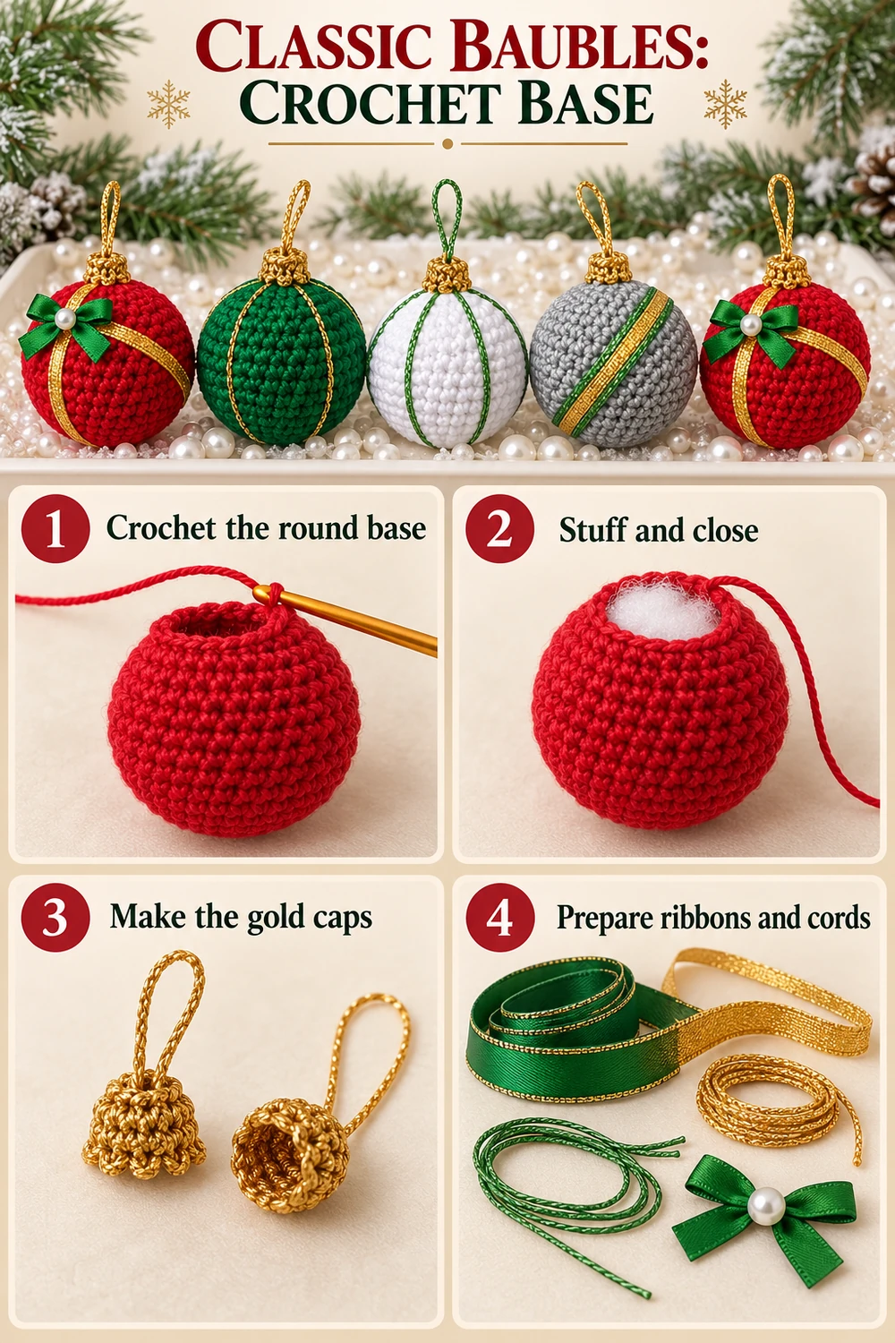Classic Christmas Crochet Baubles Pattern — Sphere construction photo tutorial