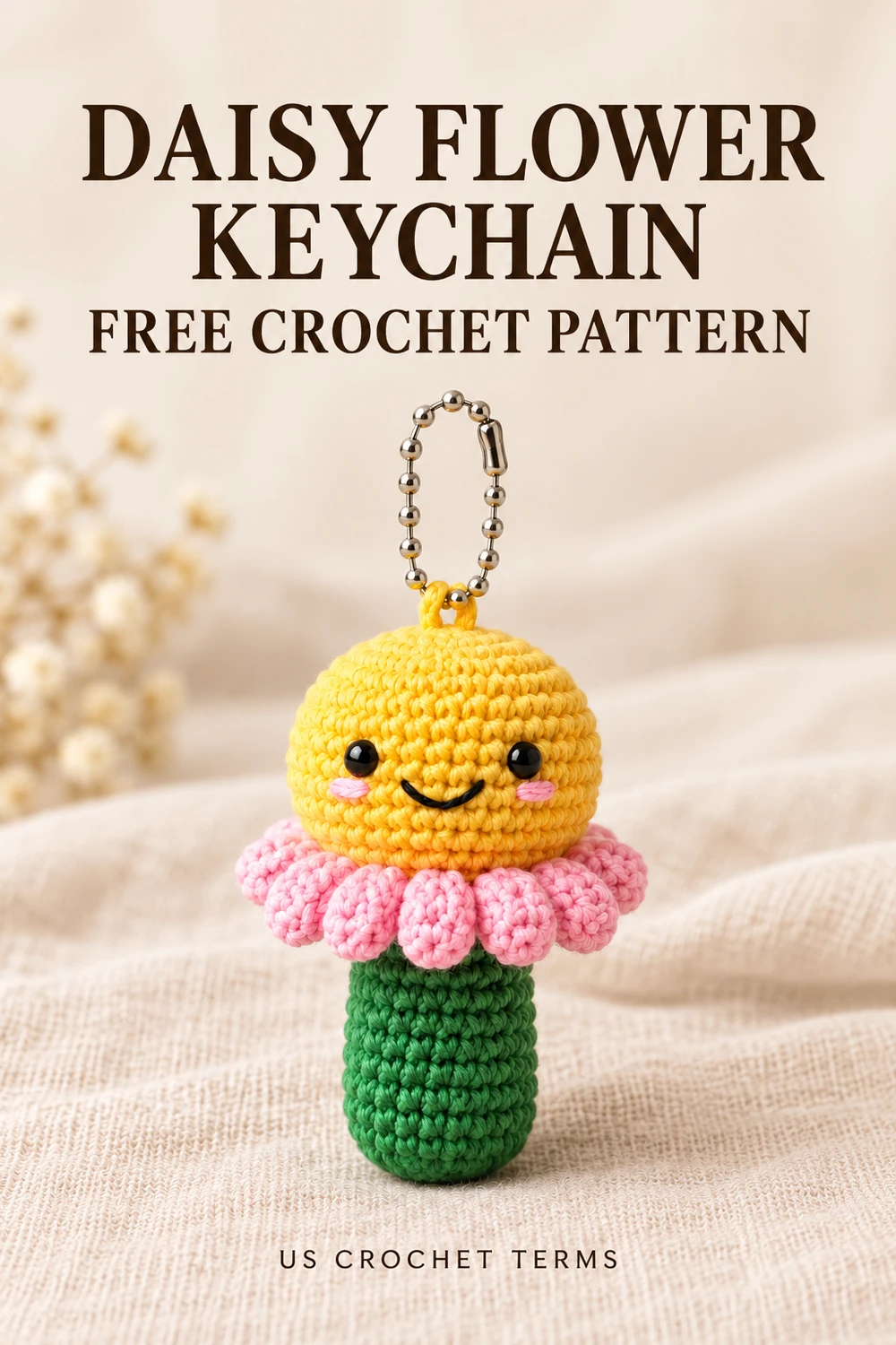 daisy flower keychain crochet pattern Pinterest design 1