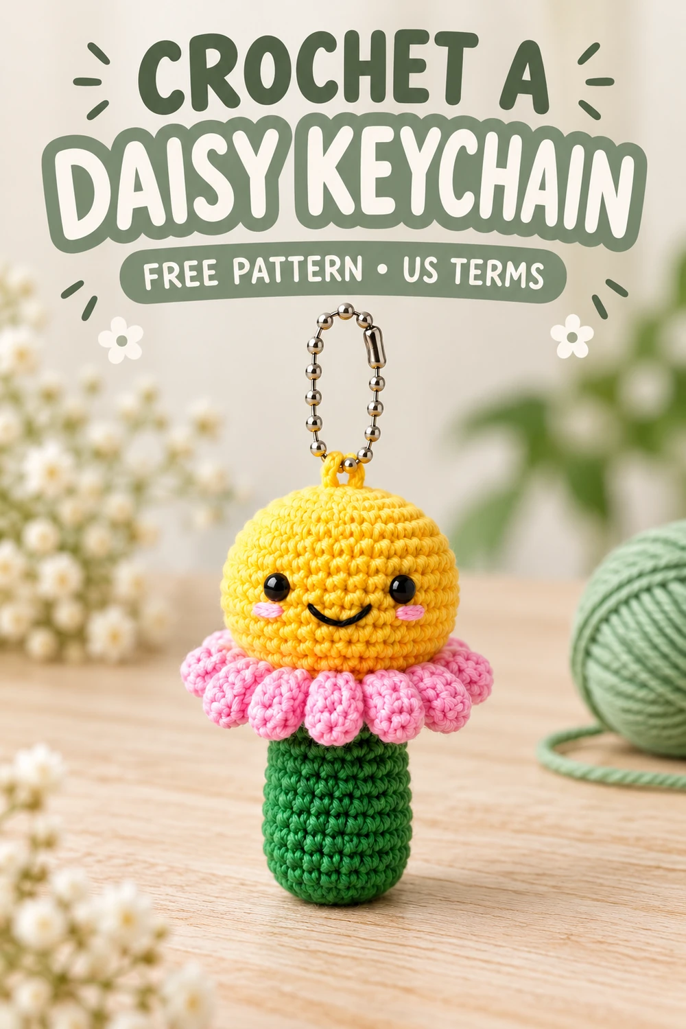 daisy flower keychain crochet pattern Pinterest design 2
