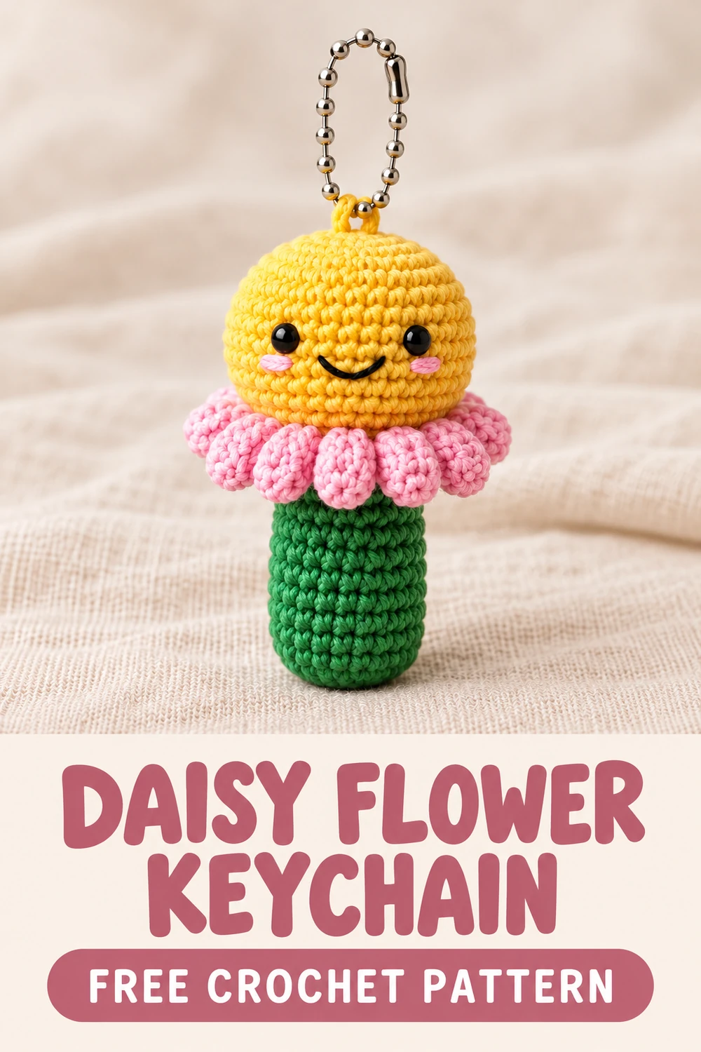 daisy flower keychain crochet pattern Pinterest design 3