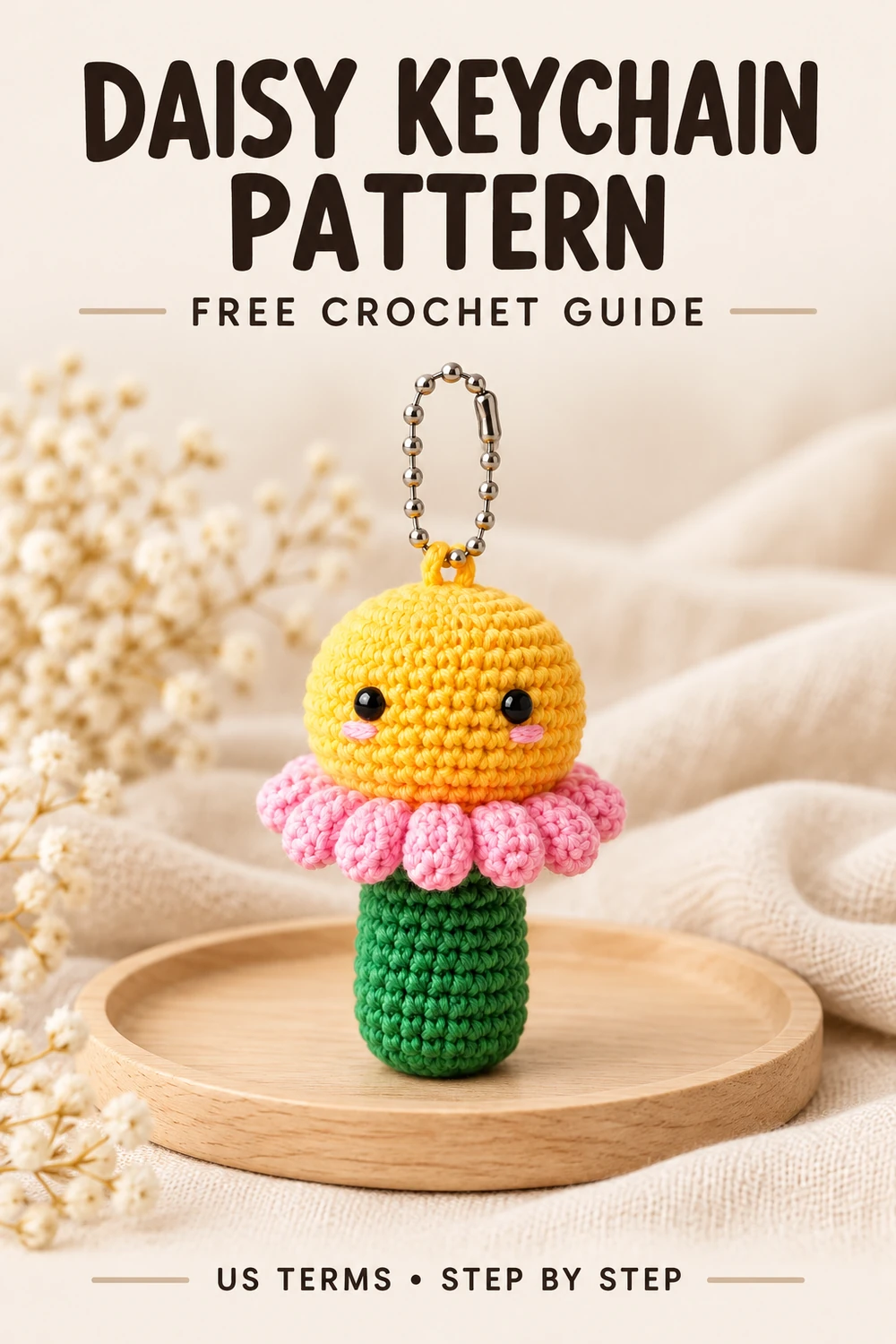 daisy flower keychain crochet pattern Pinterest design 4