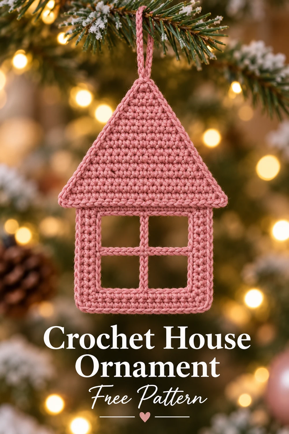 Dusty Rose House Ornament Crochet Pattern — Pinterest pink house hanging on Christmas pine