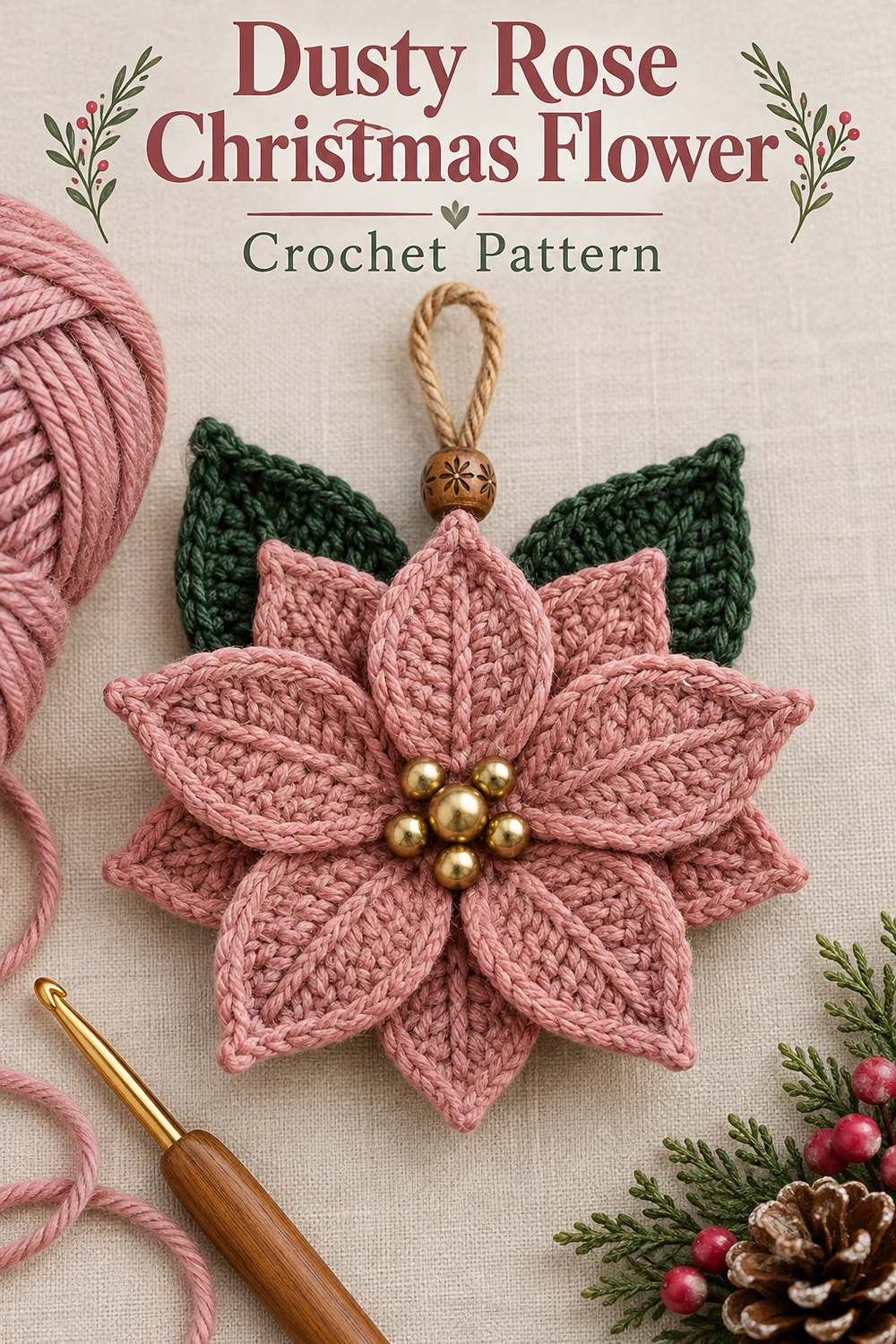 Dusty Rose Poinsettia Crochet Pattern — Pinterest dusty rose flower on neutral linen