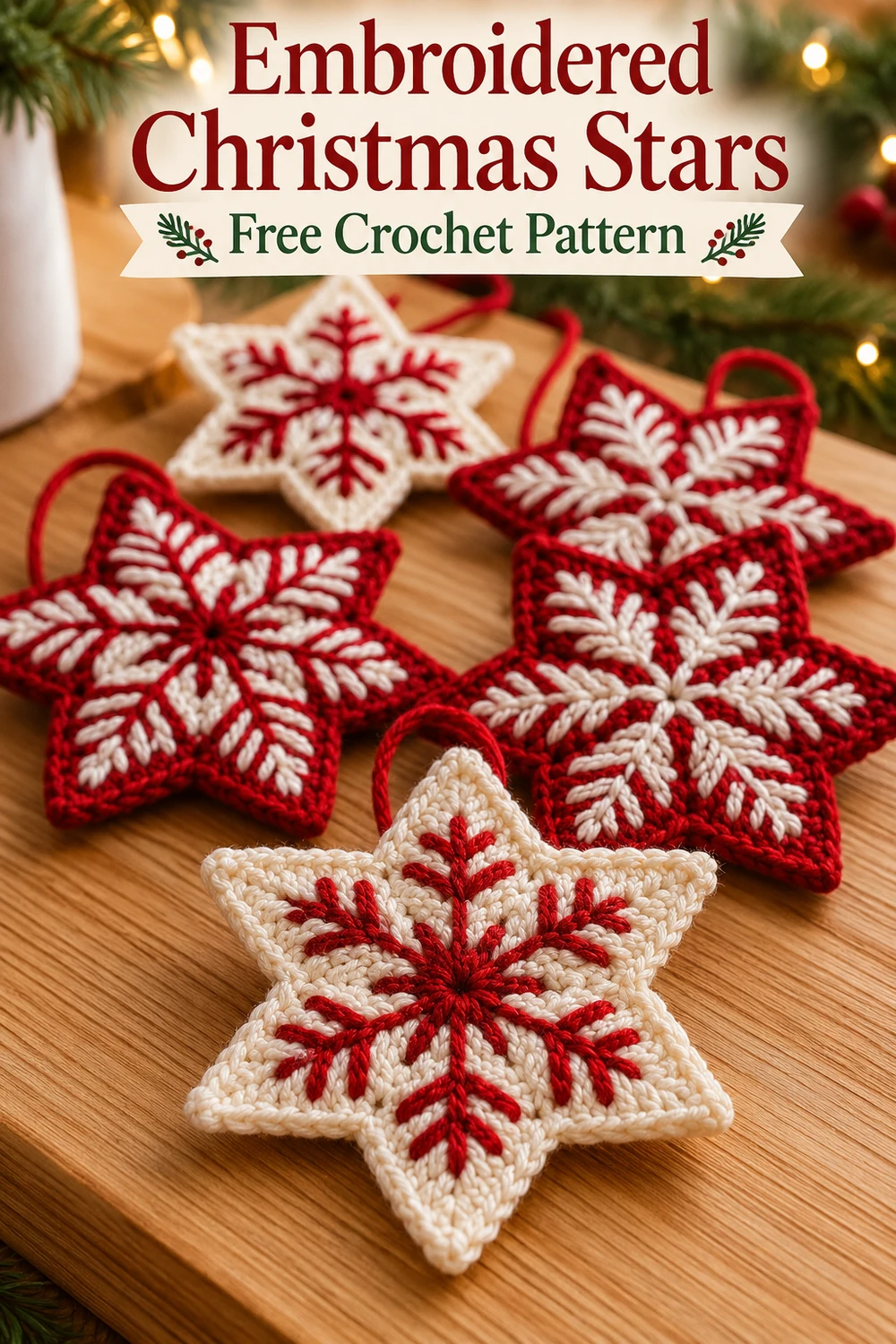 Embroidered Christmas Star Crochet Pattern Pinterest image one