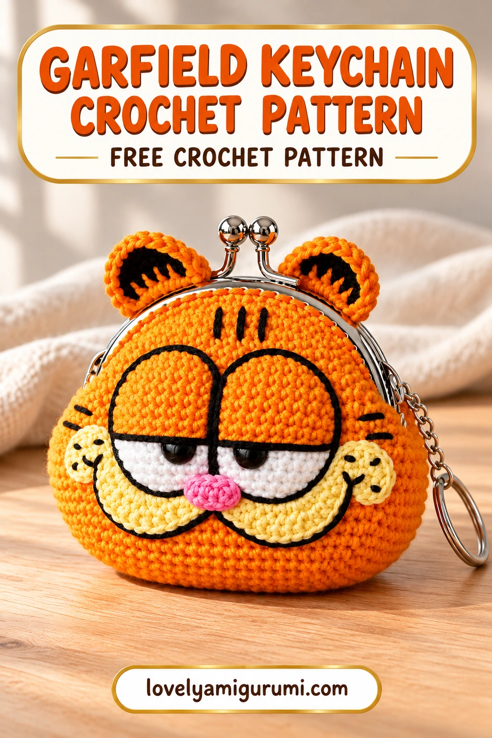 garfield keychain crochet pattern – free pattern Pinterest image 1