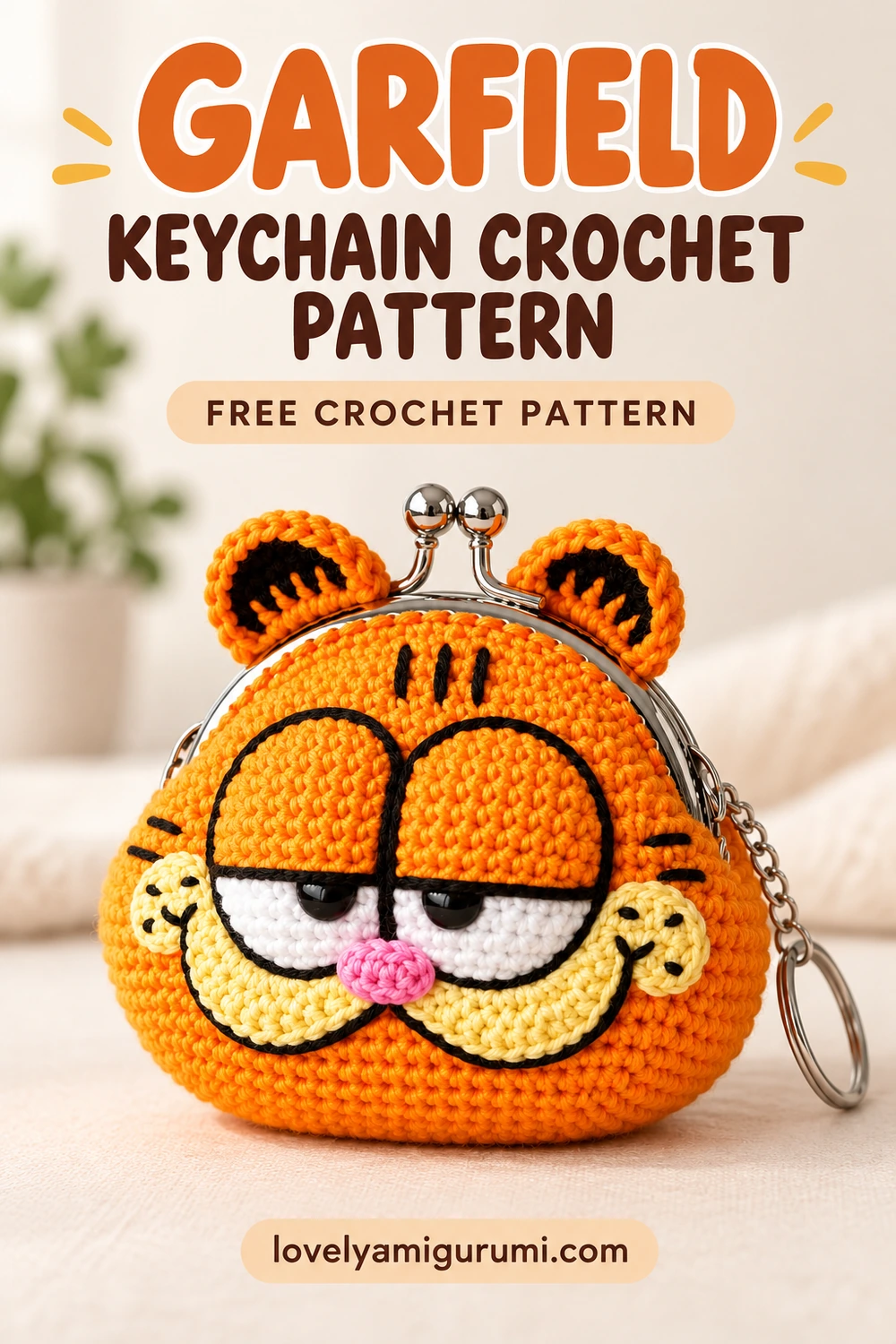 garfield keychain crochet pattern – free pattern Pinterest image 2