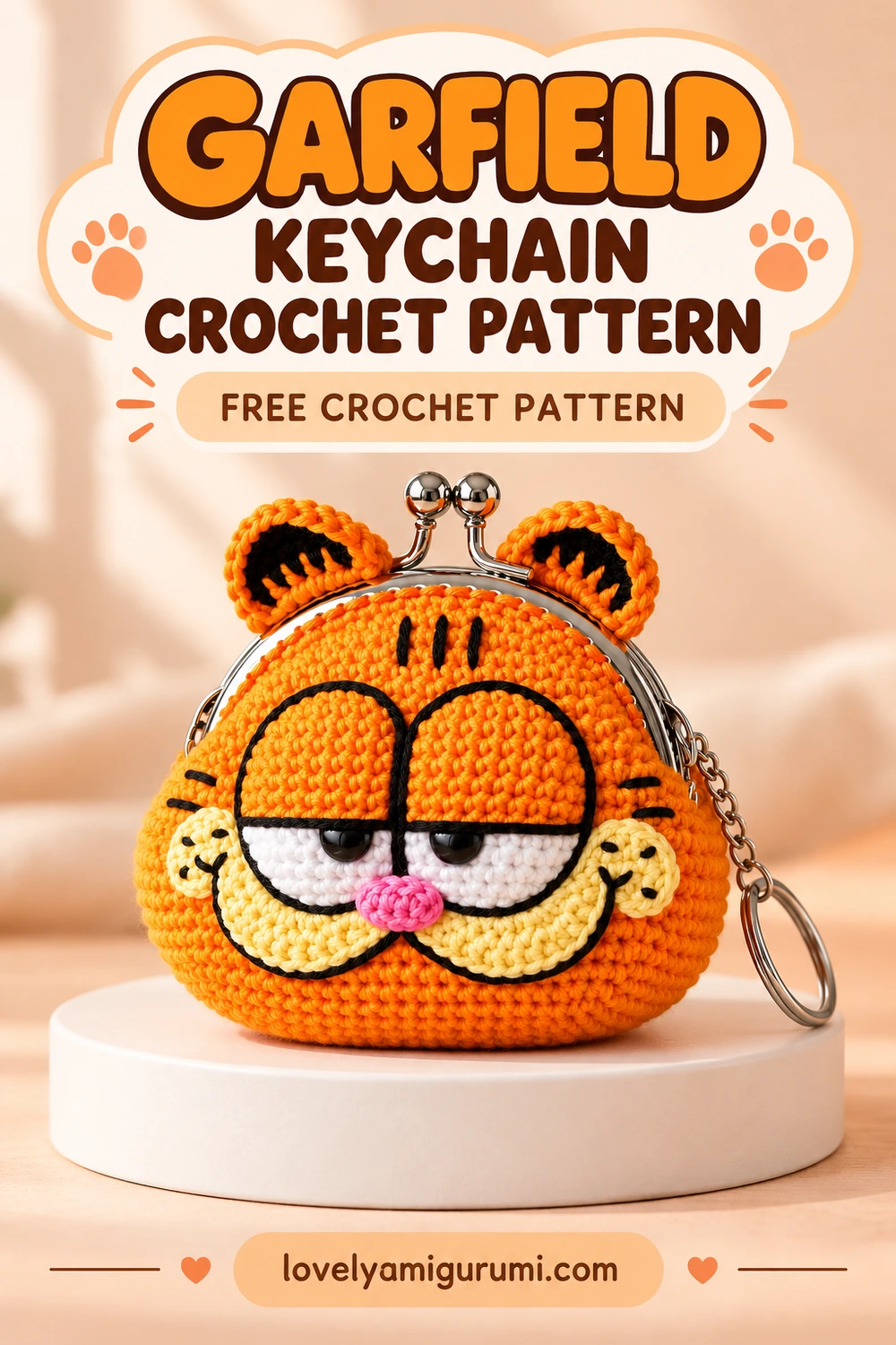 garfield keychain crochet pattern – free pattern Pinterest image 3