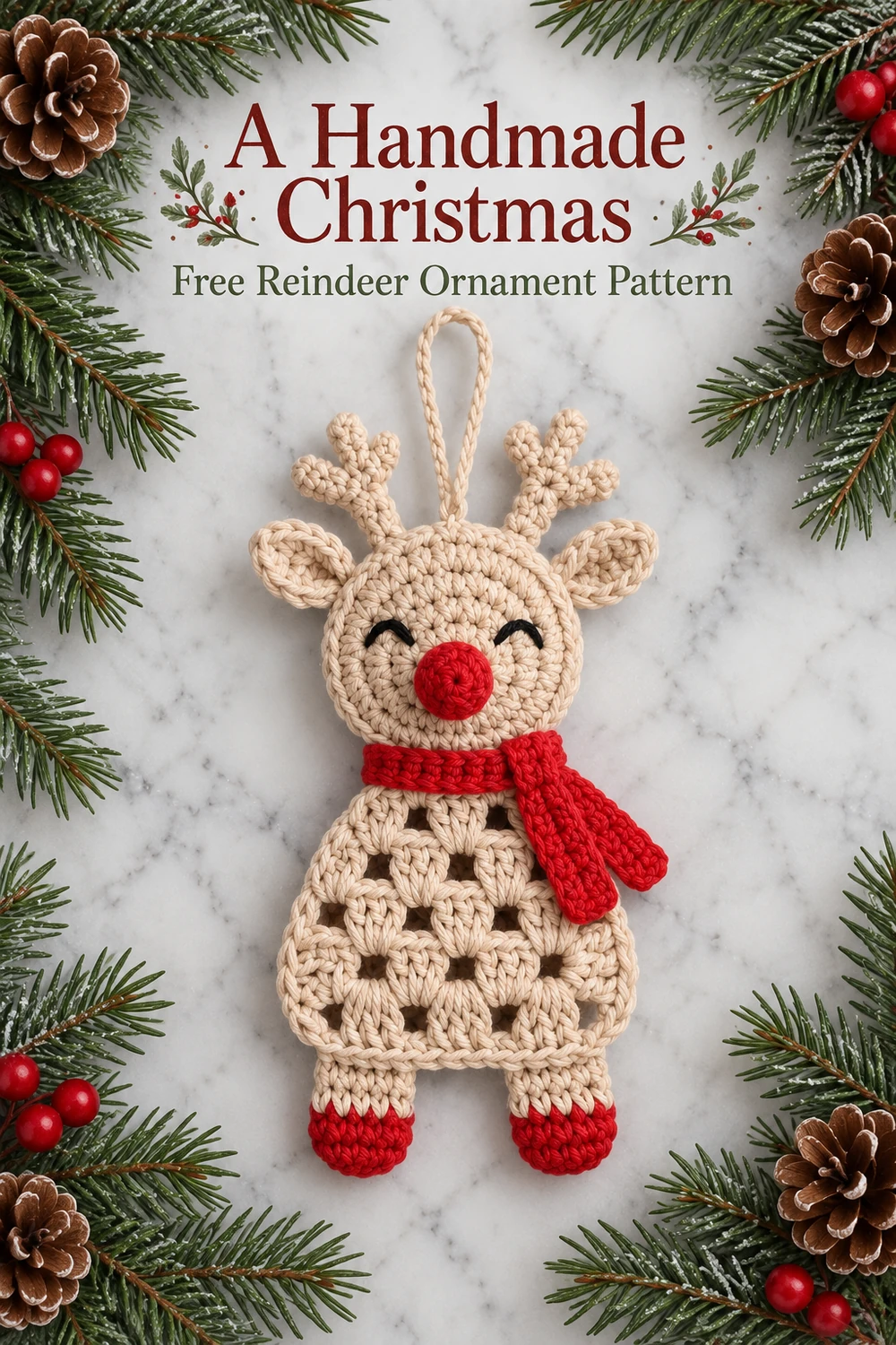 Granny Reindeer Ornament Crochet Pattern Pinterest image three