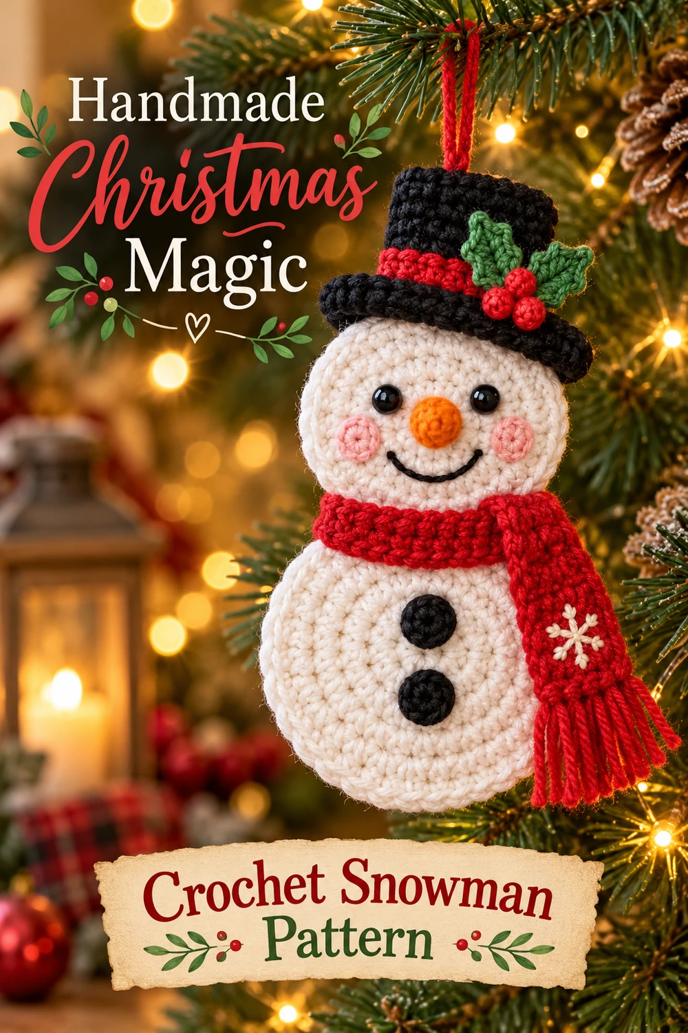 Holly Hat Snowman Ornament Crochet Pattern — Christmas crochet inspiration 02