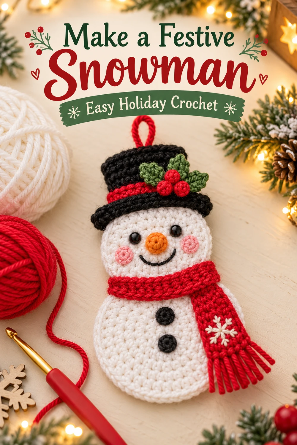 Holly Hat Snowman Ornament Crochet Pattern — Christmas crochet inspiration 03