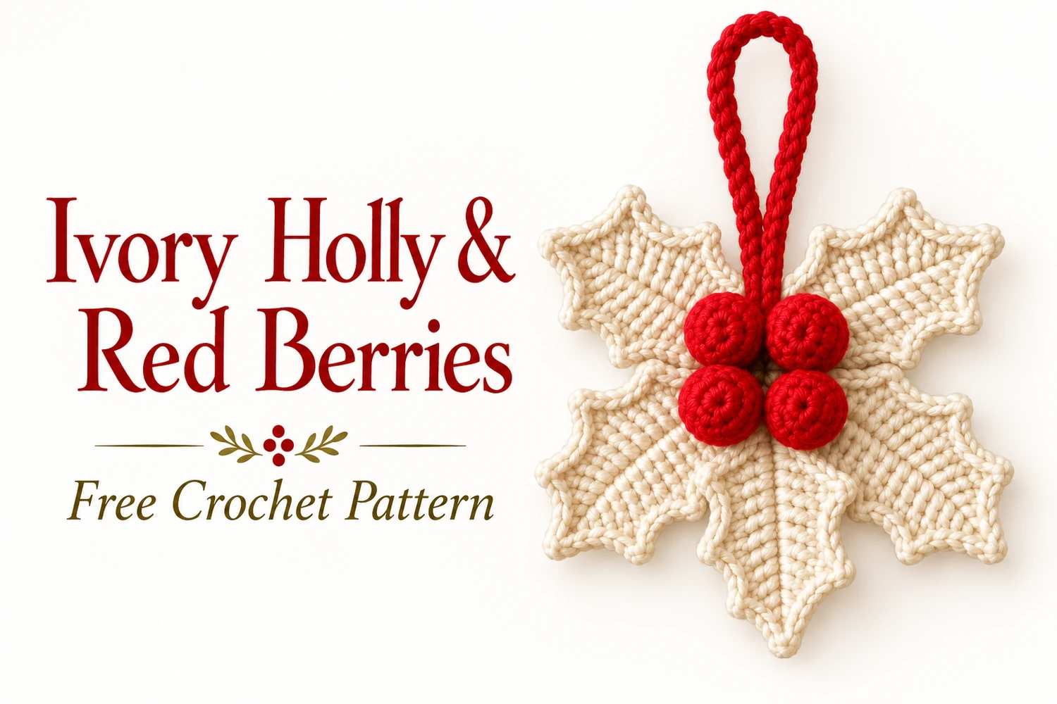 Ivory Holly Berry Ornament Crochet Pattern — finished crochet project