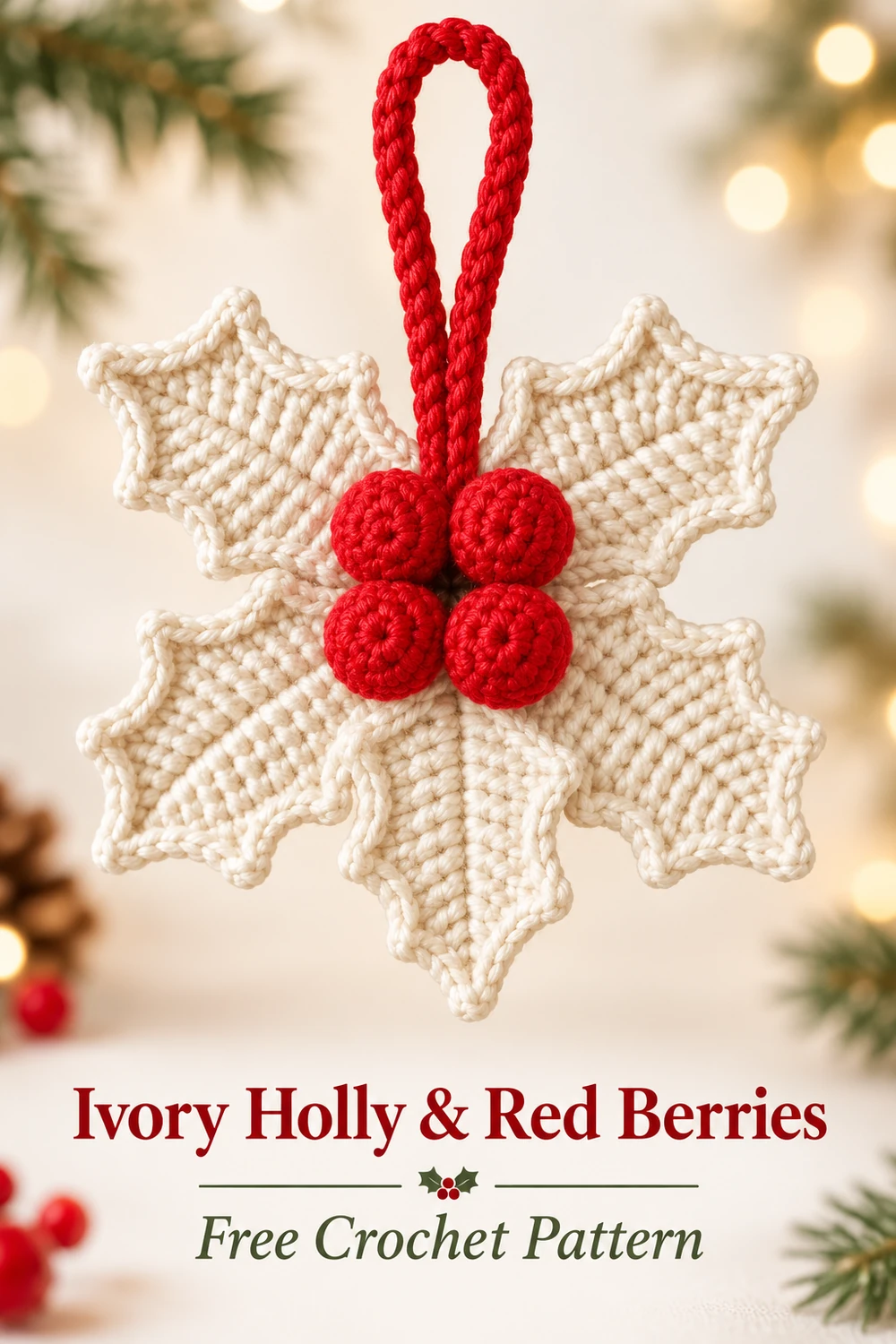 Ivory Holly Berry Ornament Crochet Pattern — crochet inspiration 01