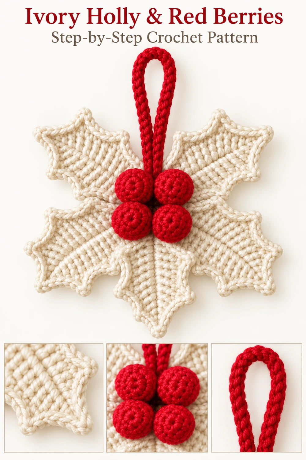 Ivory Holly Berry Ornament Crochet Pattern — crochet inspiration 02