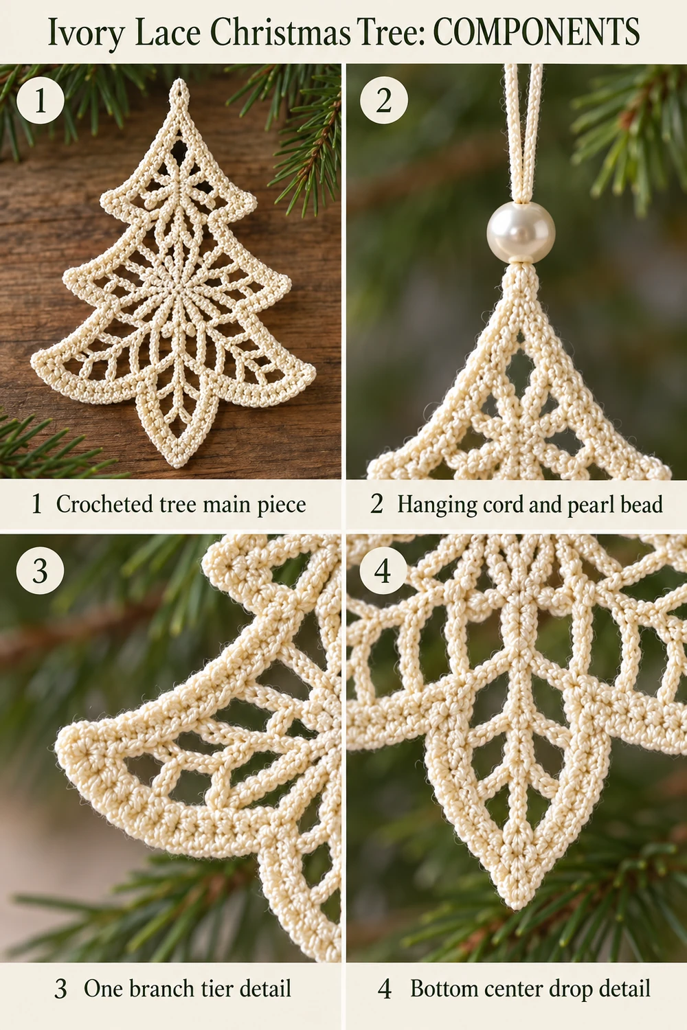 Ivory Lace Christmas Tree Crochet Pattern — step-by-step photo tutorial 01