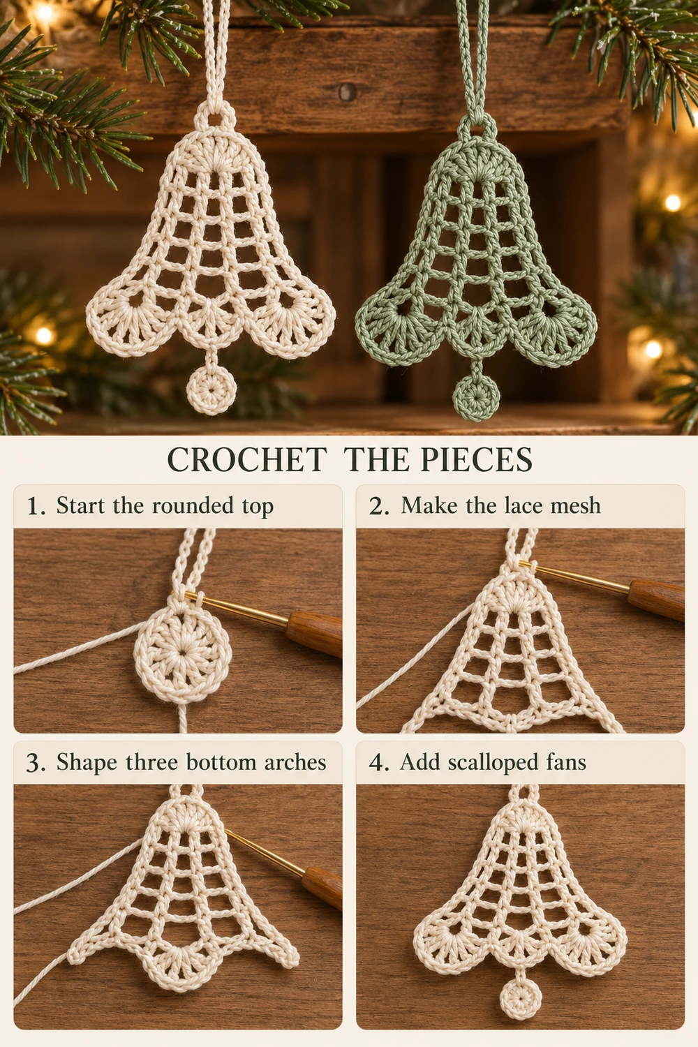 Lace Bell Ornament Crochet Pattern — step-by-step photo tutorial 01