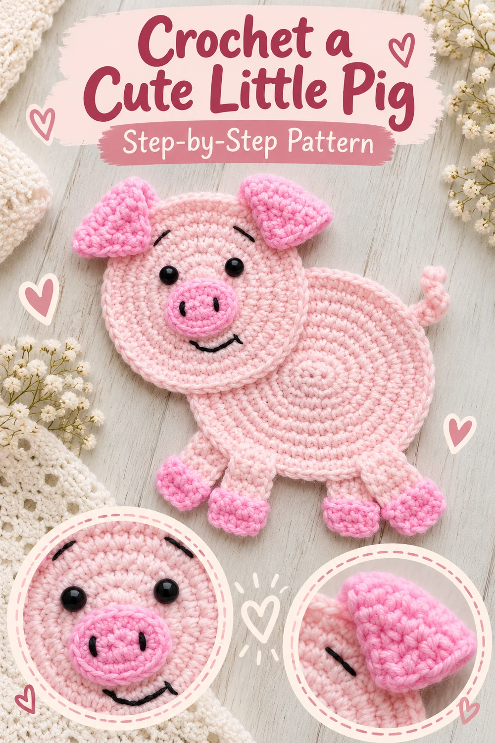 Little Pig Appliqué Crochet Pattern Pinterest image two