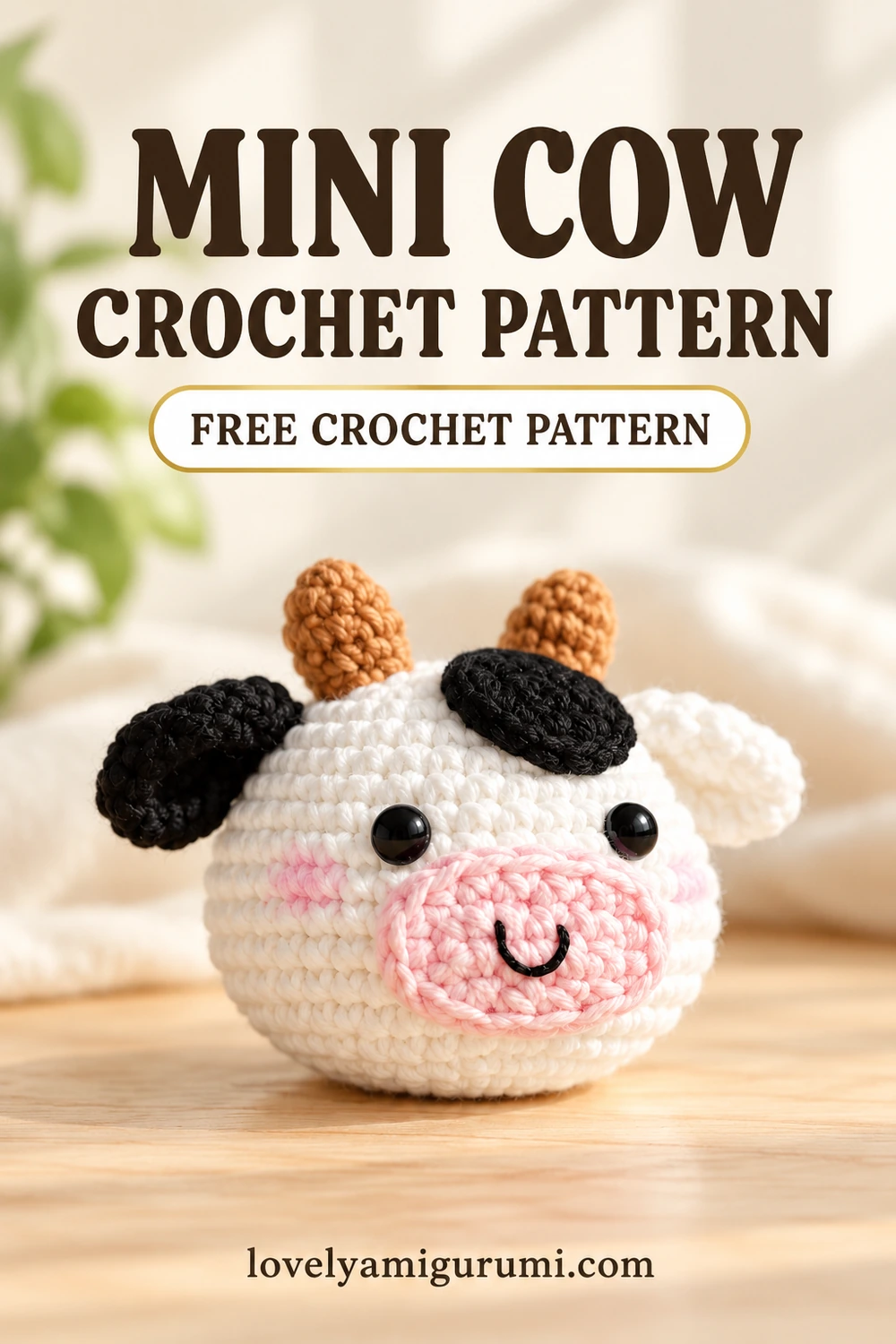 mini cow crochet pattern – free pattern Pinterest image 2