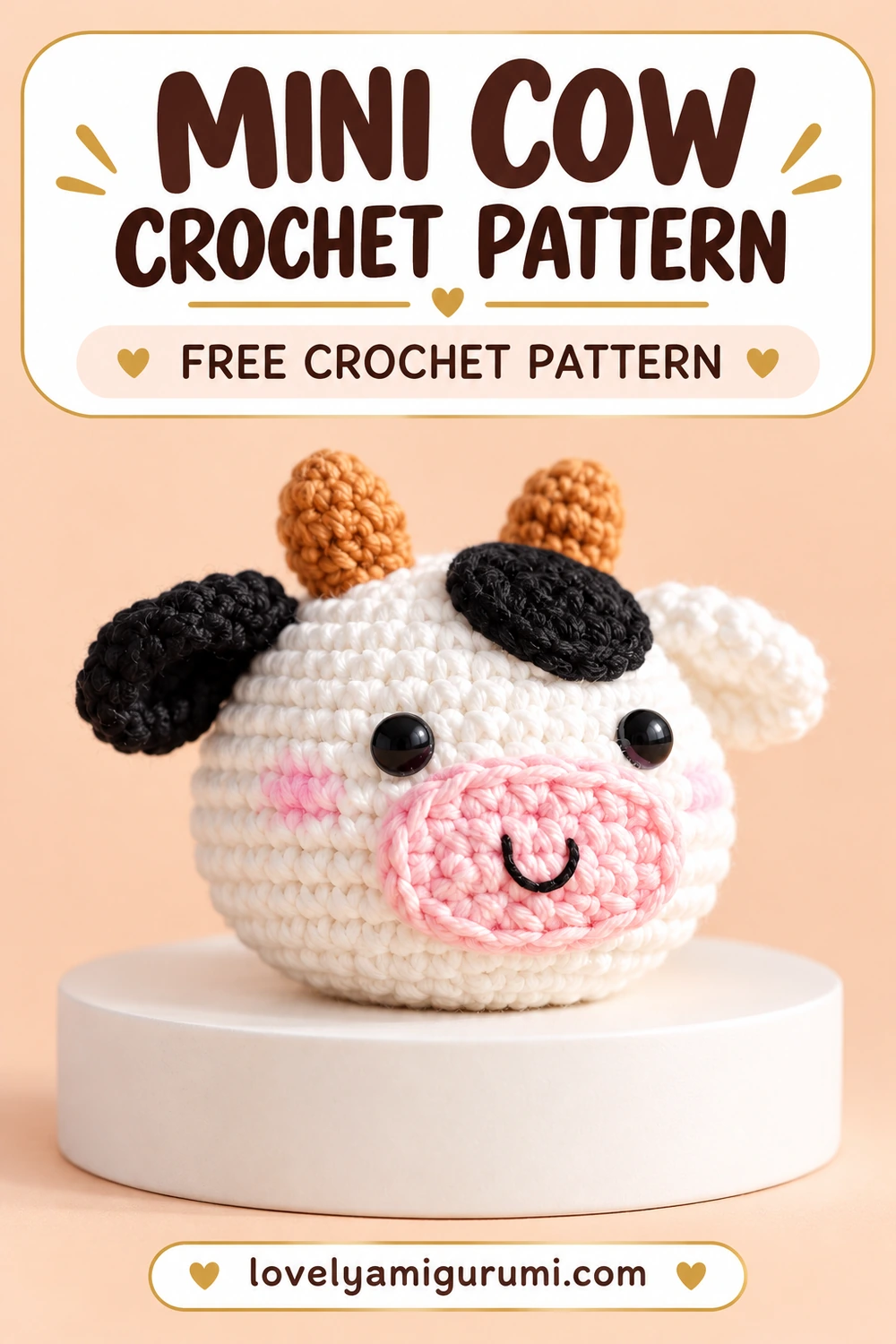 mini cow crochet pattern – free pattern Pinterest image 3