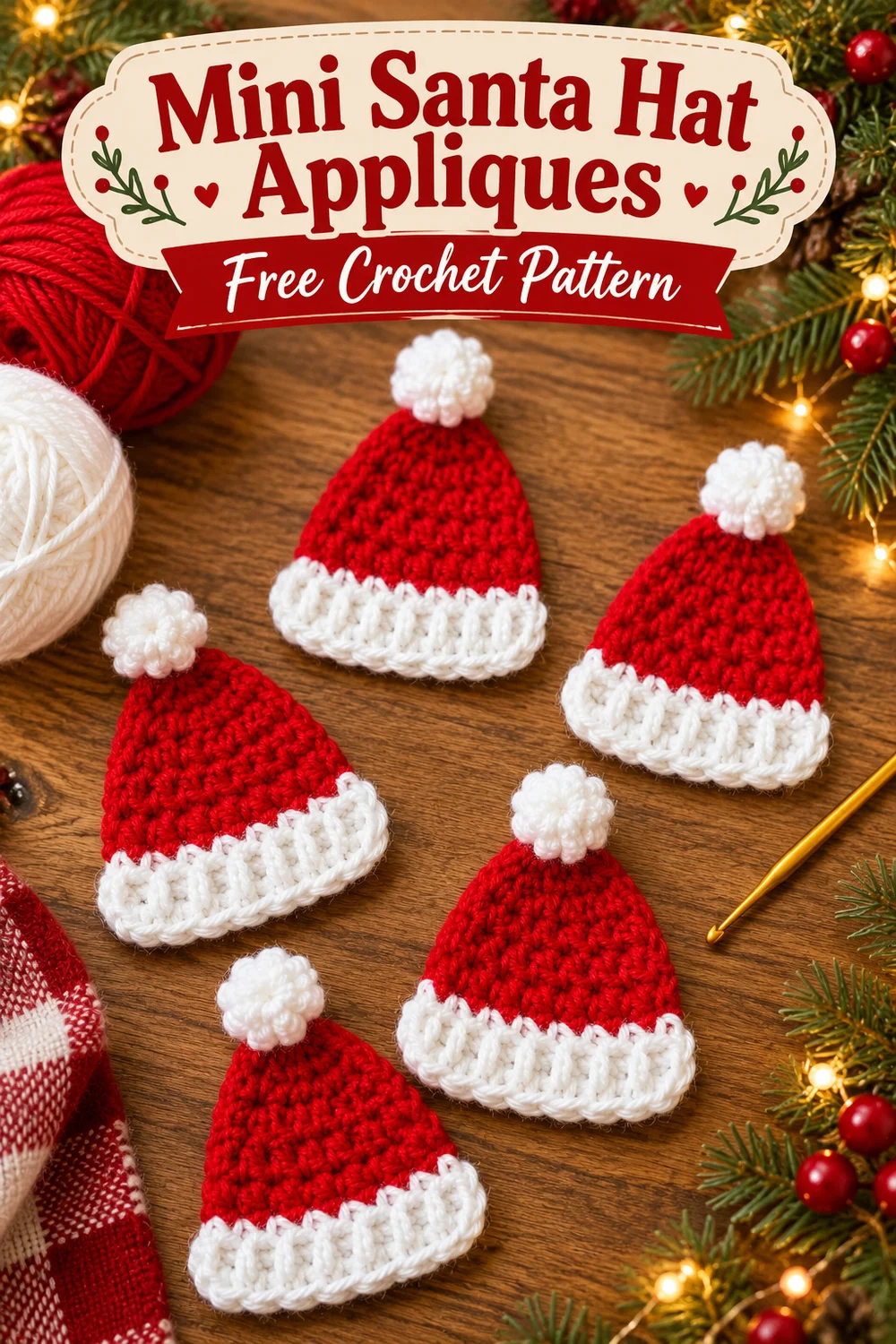 Mini Santa Hat Applique Crochet Pattern Pinterest image