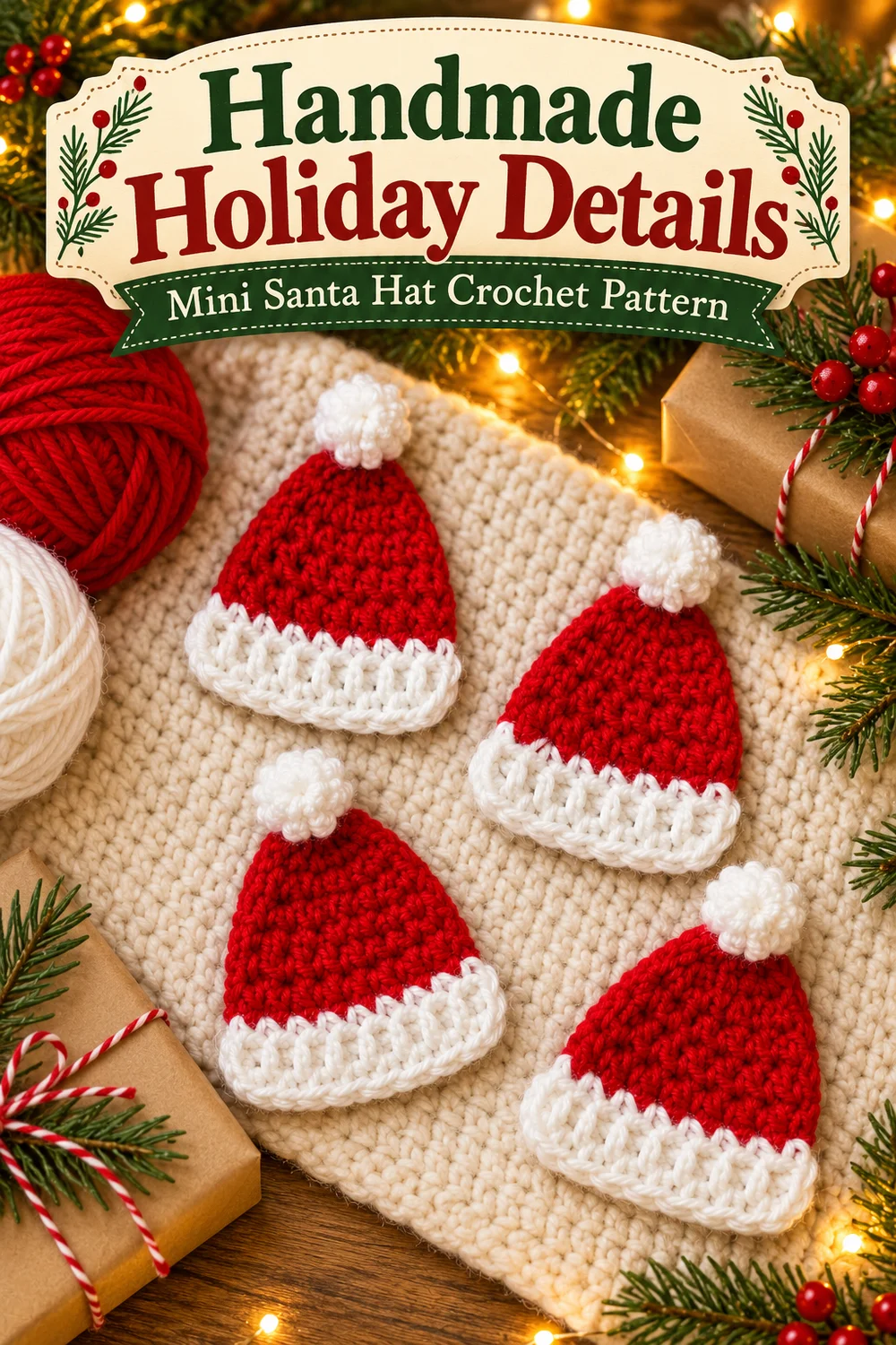 Handmade mini Santa hat appliques for holiday decorations