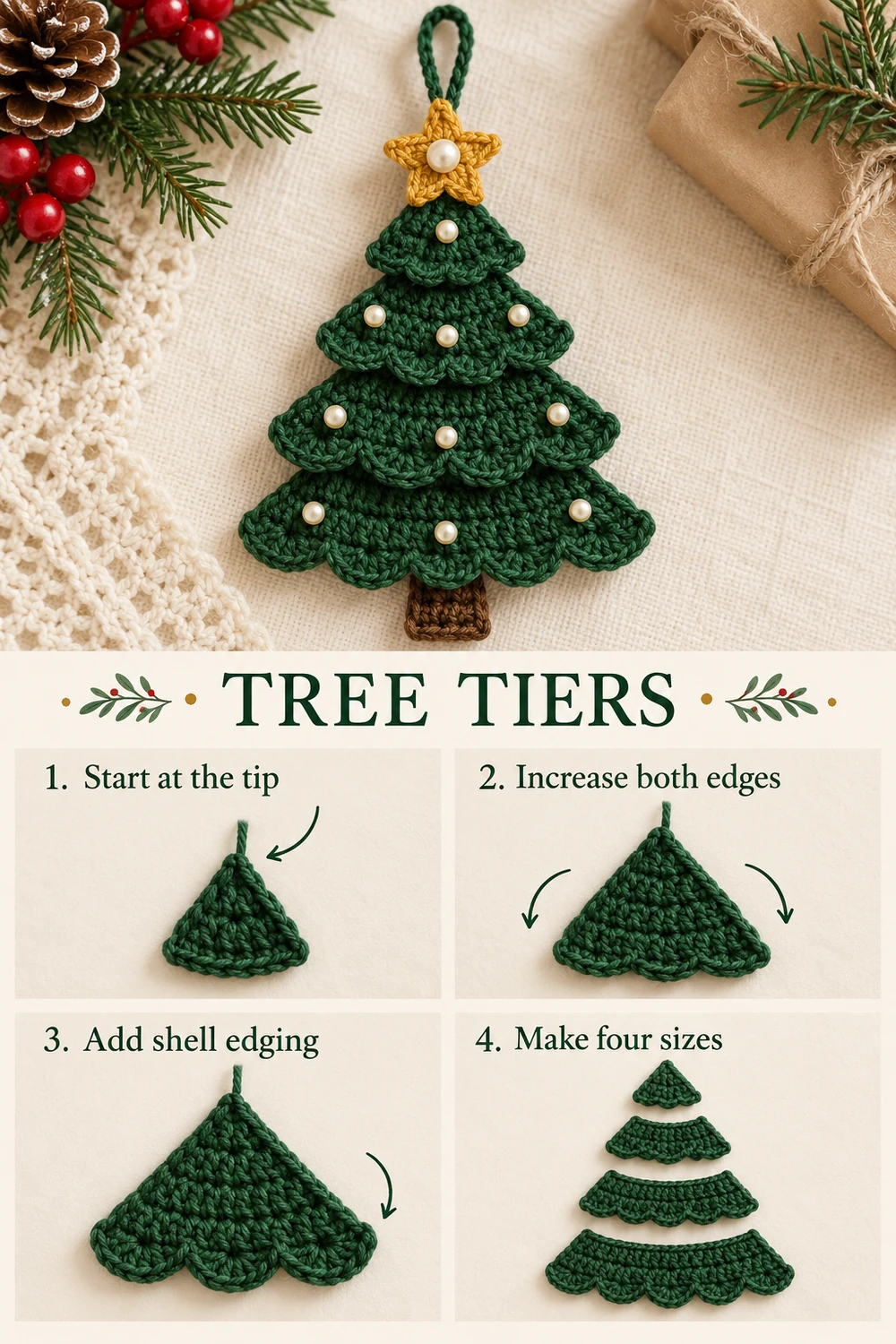 Pearl and Star Christmas Tree Crochet Pattern — step-by-step photo tutorial 01
