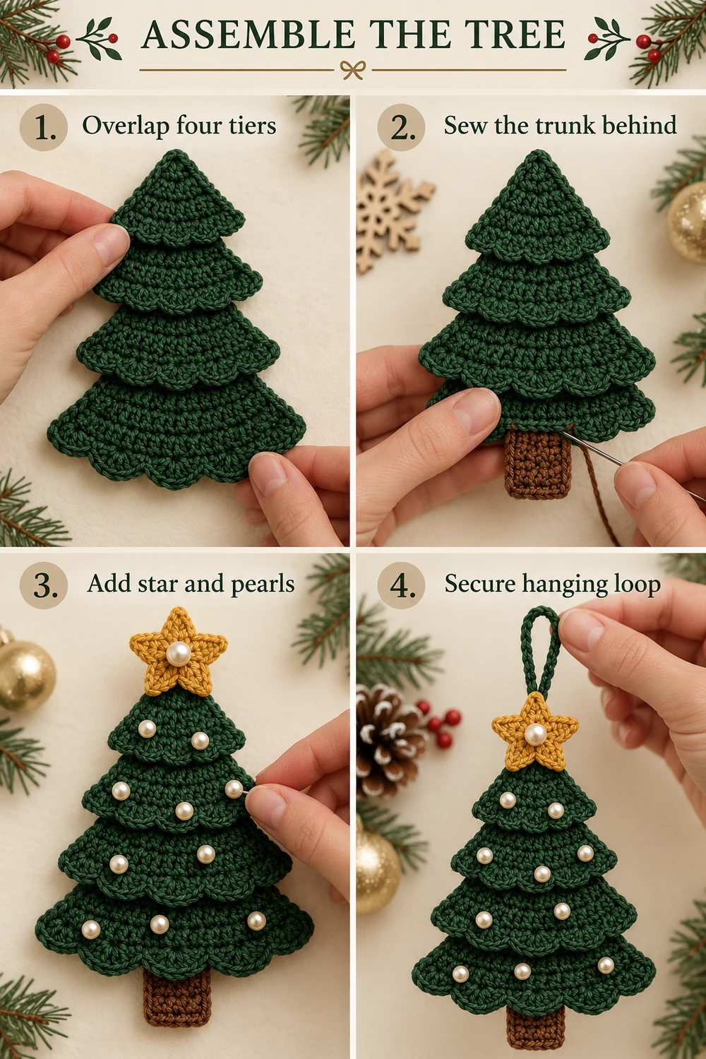 Pearl and Star Christmas Tree Crochet Pattern — step-by-step photo tutorial 02
