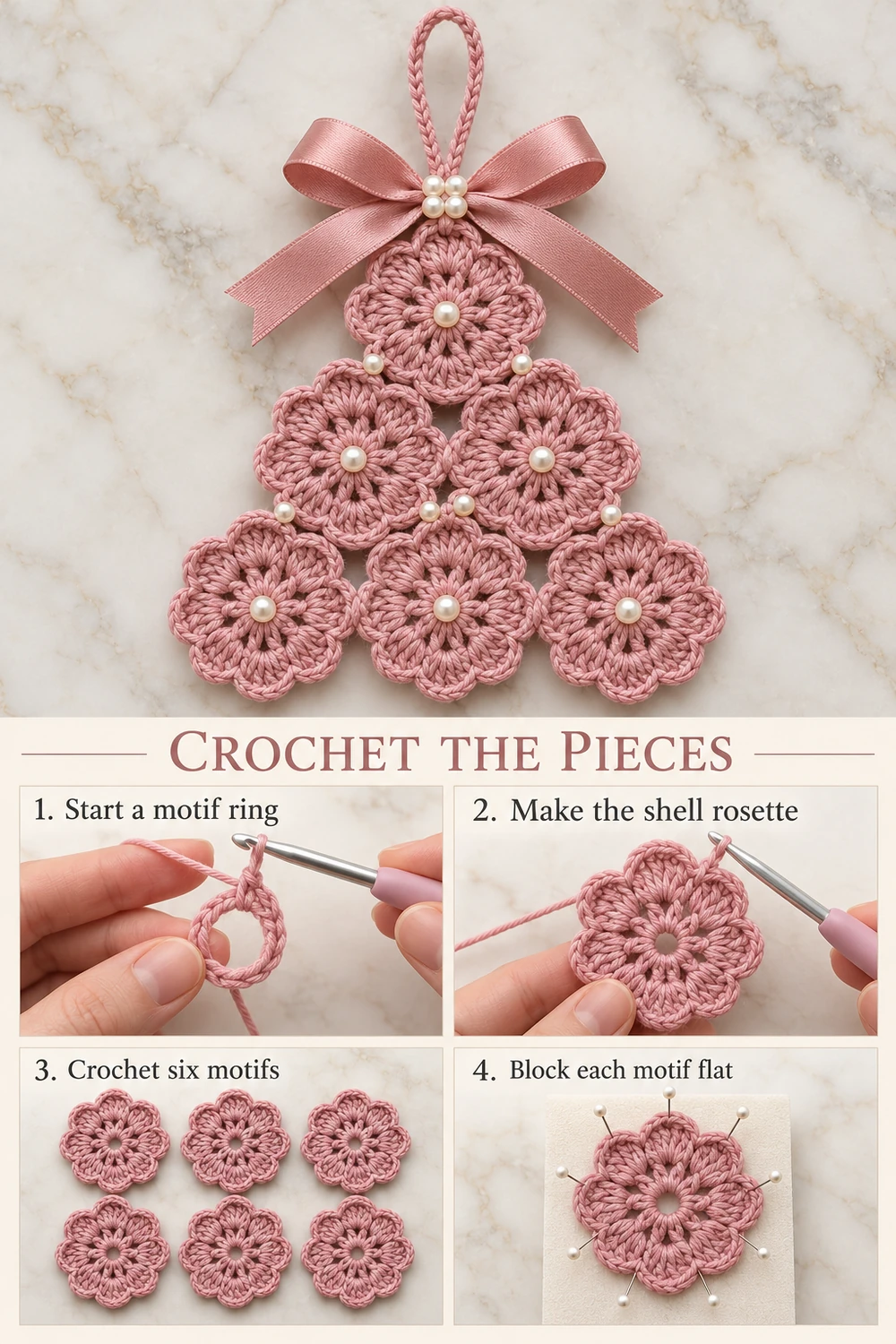 Pink Pearl Christmas Tree Crochet Pattern — step-by-step photo tutorial 01